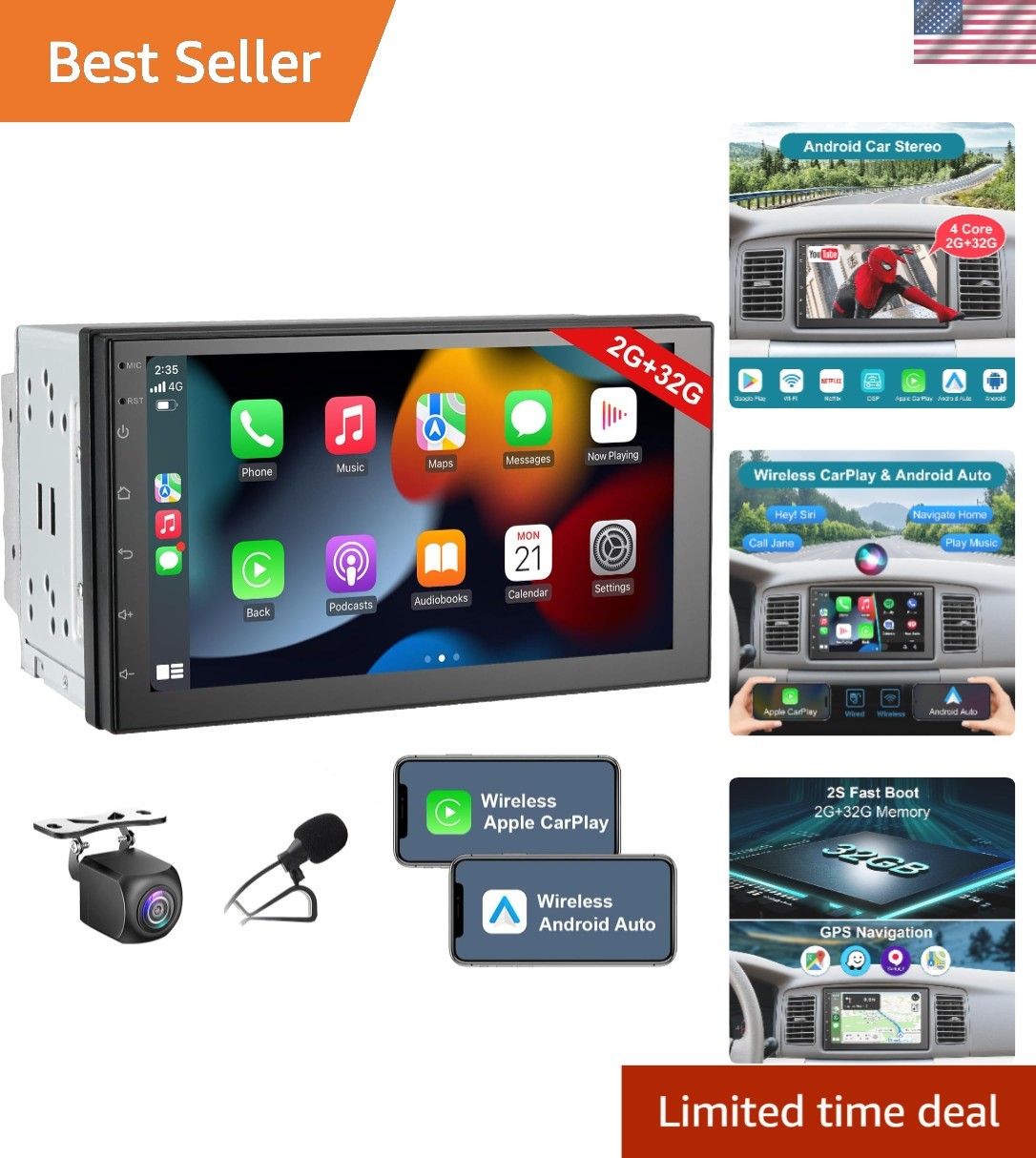 All-in-One 7-Inch Car Stereo with Bluetooth, Wi-Fi, and Dual Camera Integration
