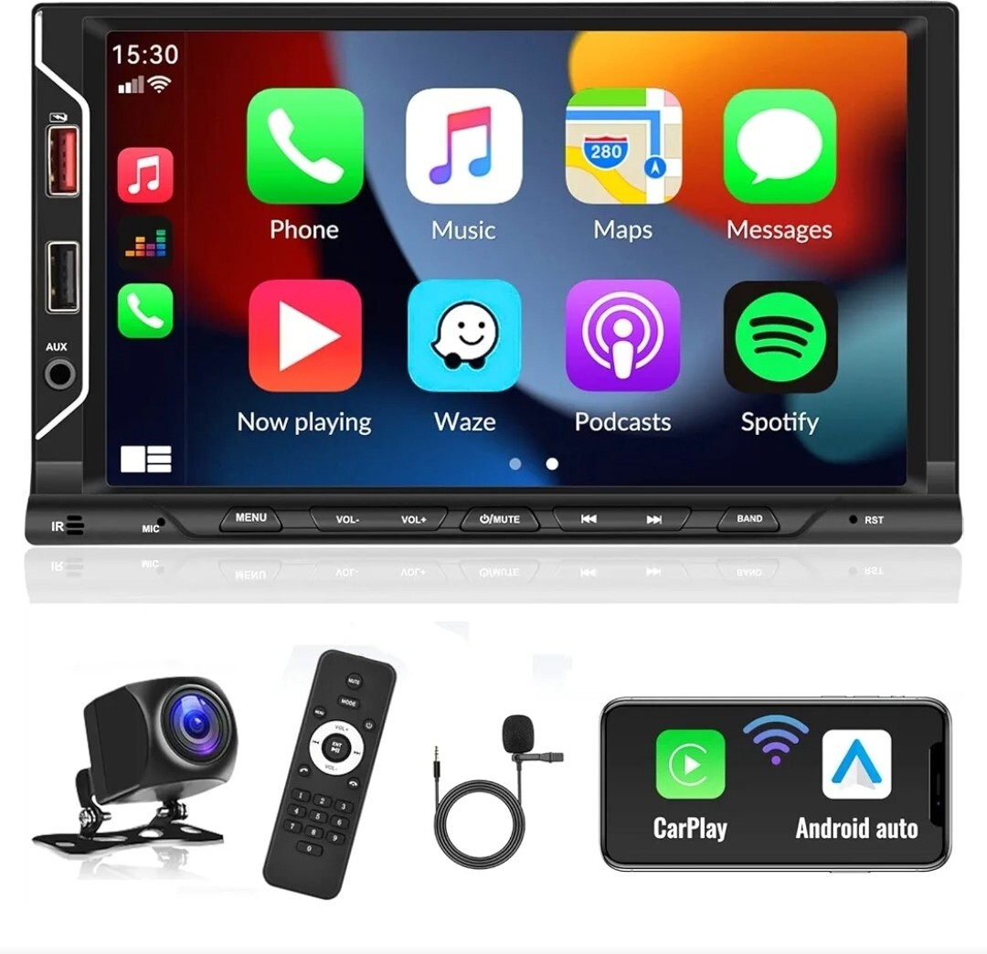Wireless CarPlay Android Auto Radio, Bluetooth Head Unit 7 Inch HD Touch Screen