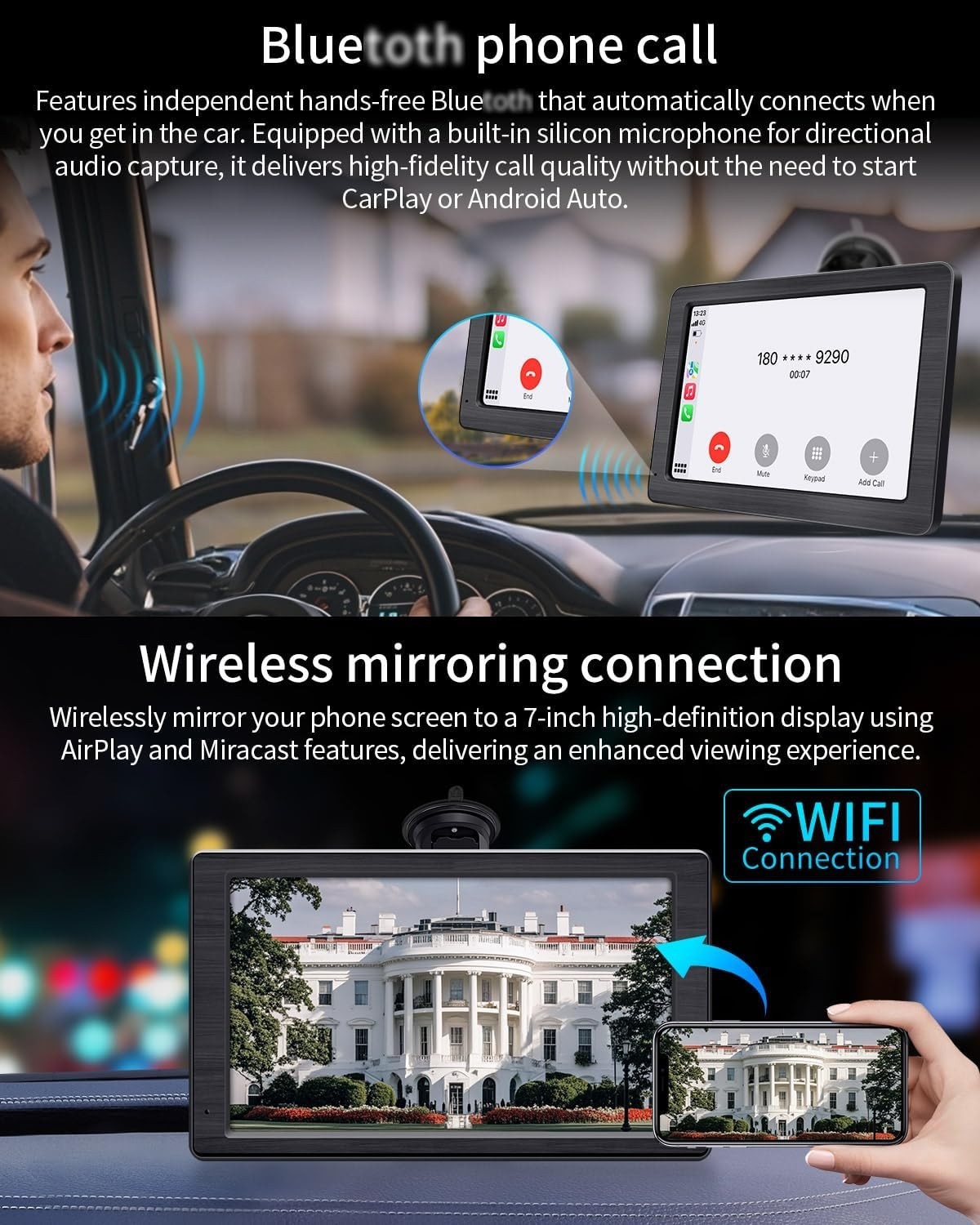 Portable Apple Carplay Screen for Car, 7″ HD Car Stereo Touchscreen 🔥New🔥