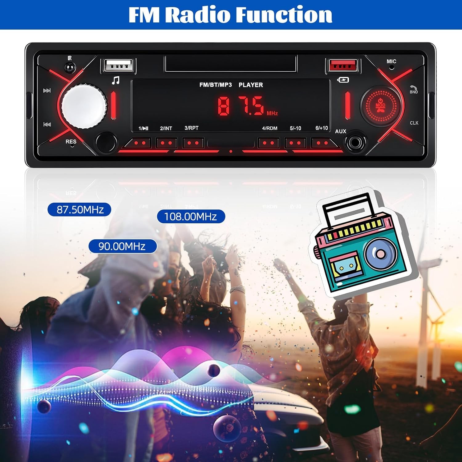 Single DIN Bluetooth Car Stereo MP3 USB FM AUX Hands Free