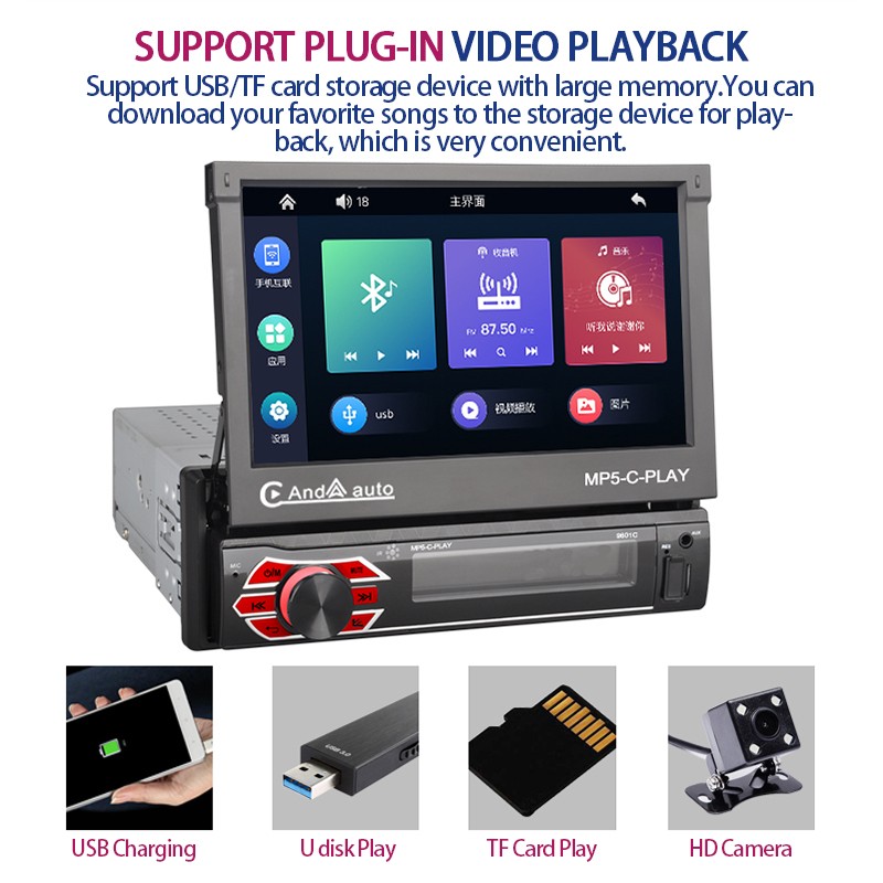 7″ 1 DIN GPS Touch Screen Car Radio Stereo Carplay Flip Out Bluetooth MP5 Player