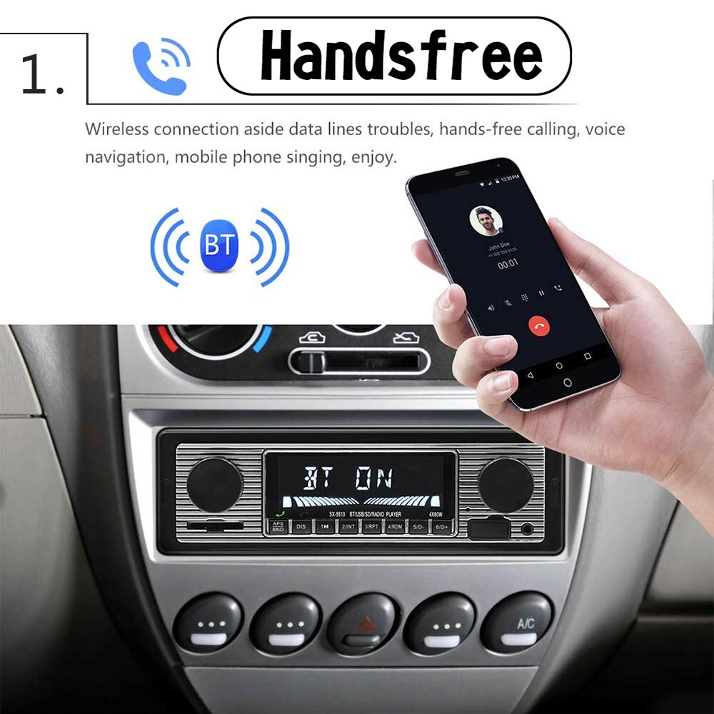 Bluetooth Vintage Car MP3 Player FM Radio AUX Classic Stereo Audio Receiver UE