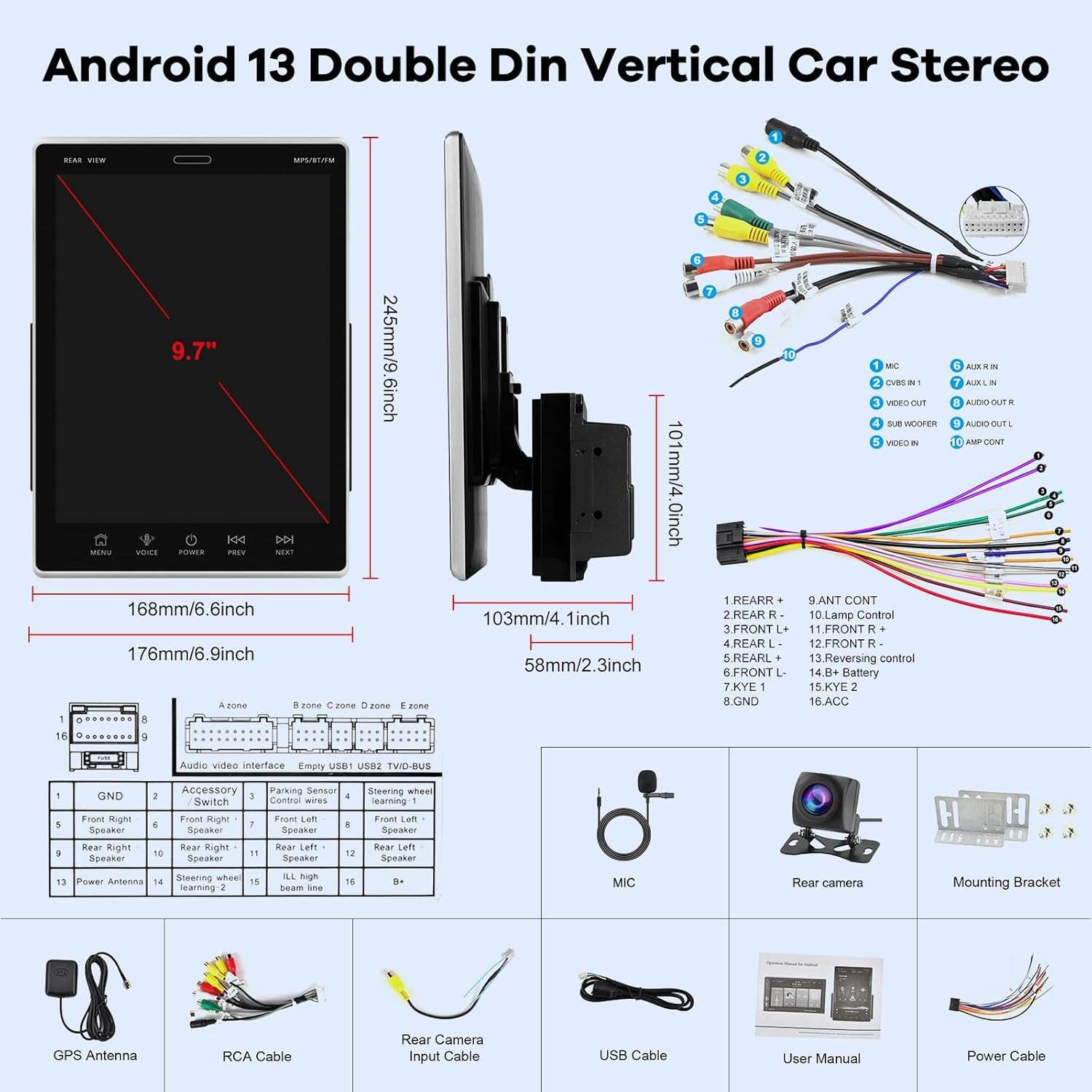 [2G+64G] 9.7 Inch Android Vertical Double Din Car Stereo 2 Din Touch Screen Carp