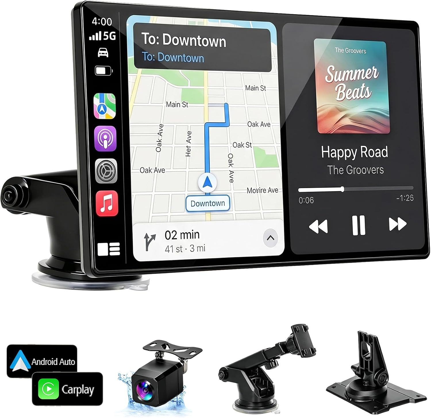 9″ Wireless Apple Carplay Screen for Car, Portable Apple Carplay & Android Auto