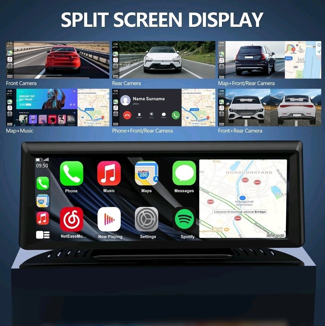 Wireless CarPlay Screen with 2K Dash Cam, 8.1″ Portable Touchscreen Car Stereo