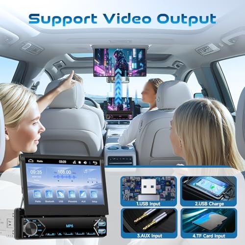 Single Din Flip Out Car Stereo Bluetooth 7 Inch Retractable Touch Screen Car