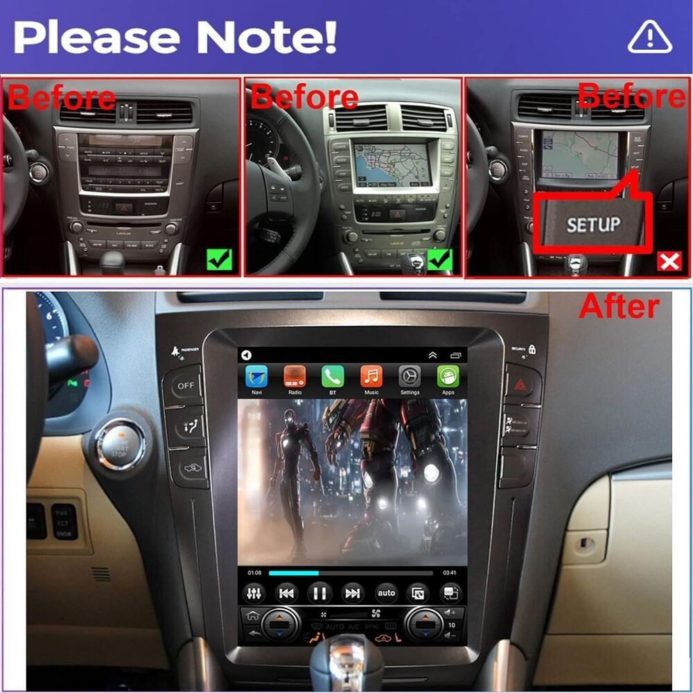 10.4″ Android Carplay Car Stereo Radio GPS Navi 2+32GB For 06-12 Lexus IS250/350