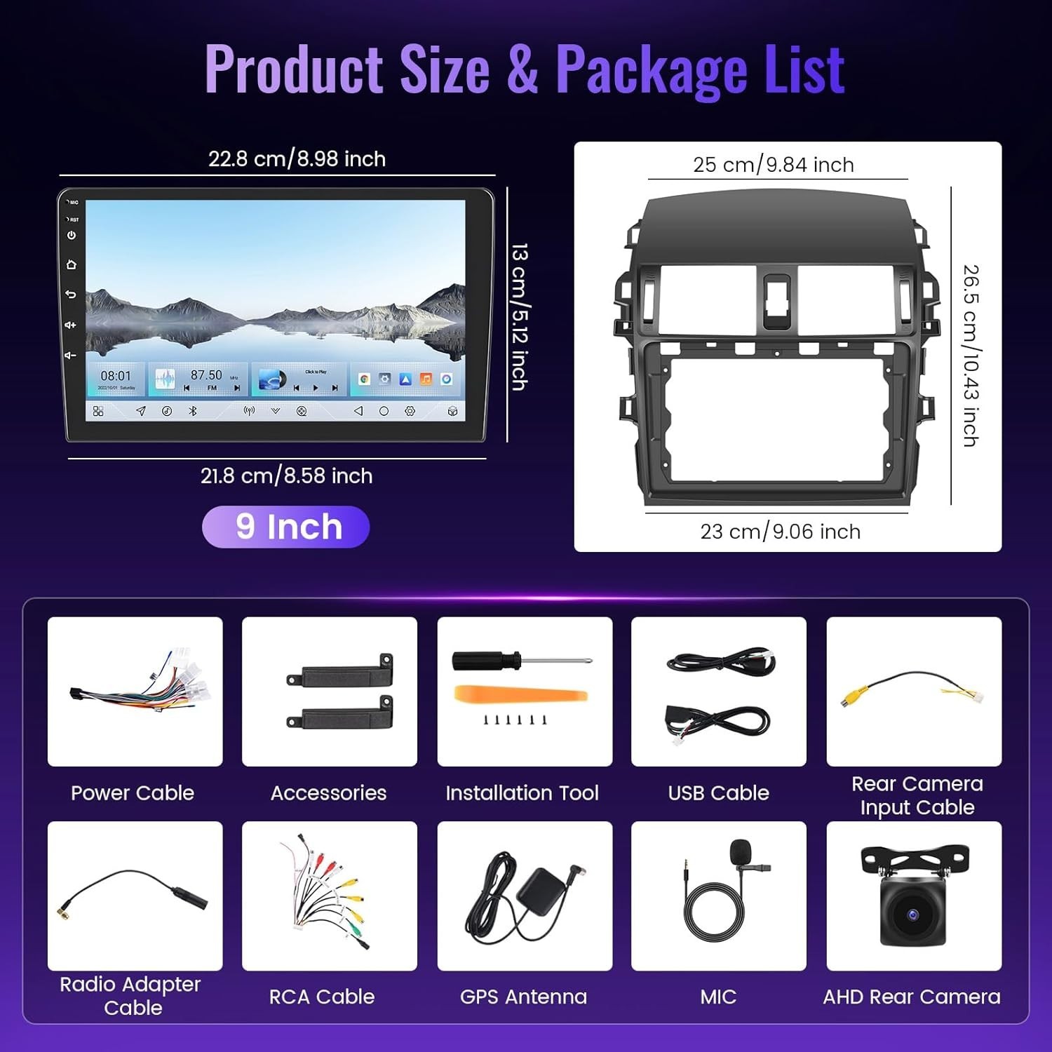 9″ Qualcomm 8Core 4+64G Android Auto Carplay for Toyota Corolla 2009-2013