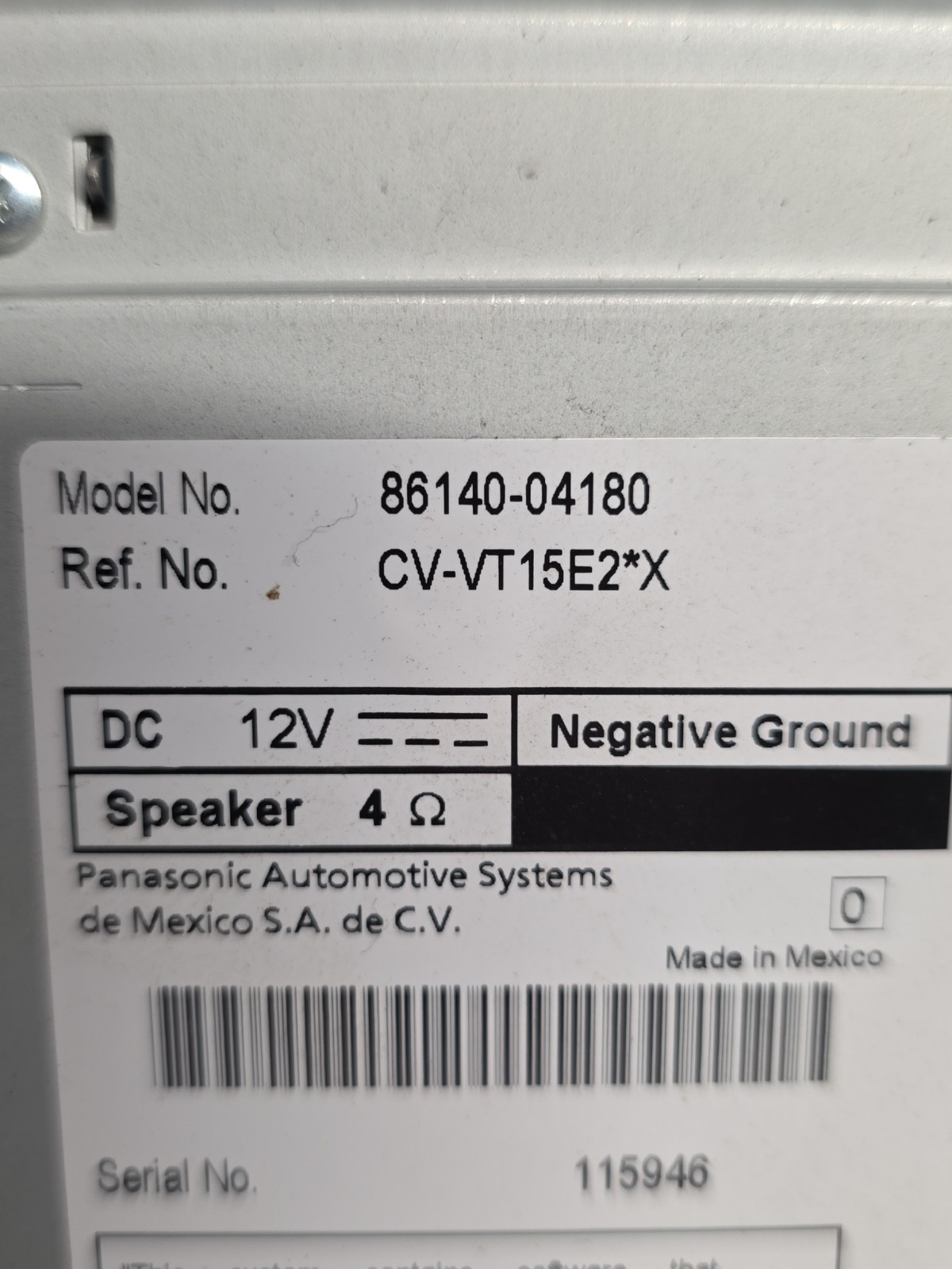 2016 – 2019 Toyota Tacoma Audio Radio Display Screen OEM Model No. 86140-04180