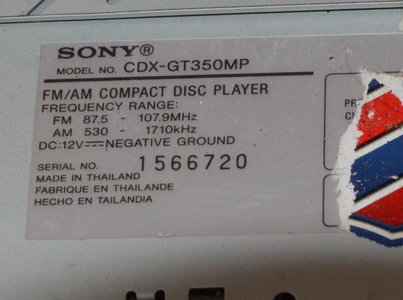 Sony FM/AM Compact Disc Player Model CDX-GT350MP.