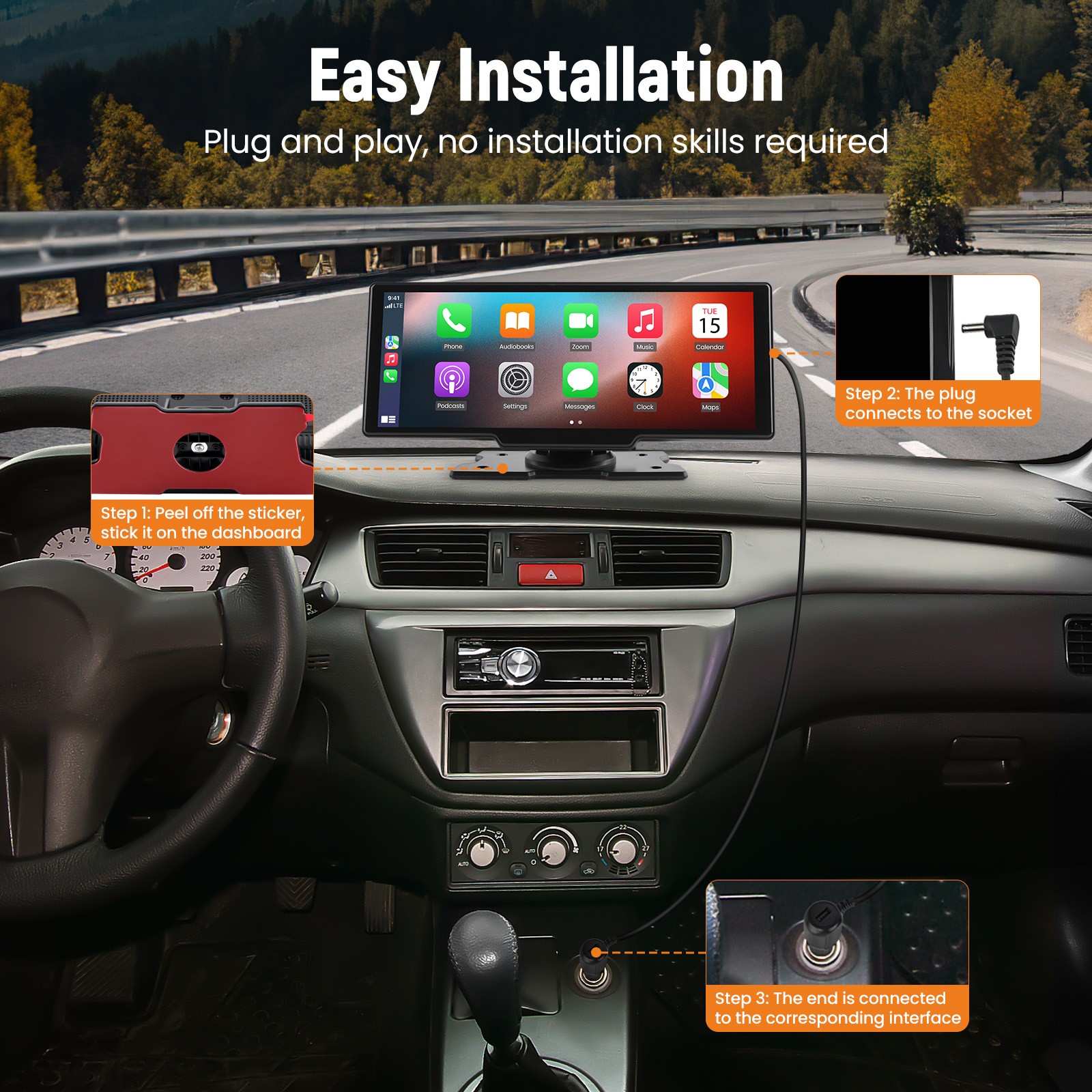 10.26″ DVD Player for Truck Car RV CarPlay Android Auto Rear Camera 12-24V