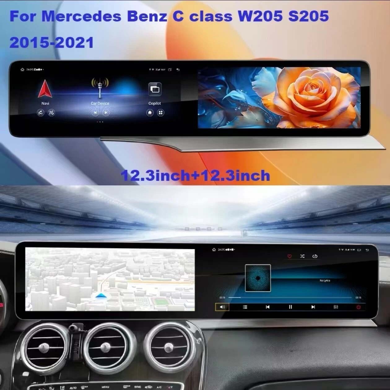 12.3” For 2019 Mercedes-Benz GLC C-Class Android Car Radio Stereo Apple Carplay