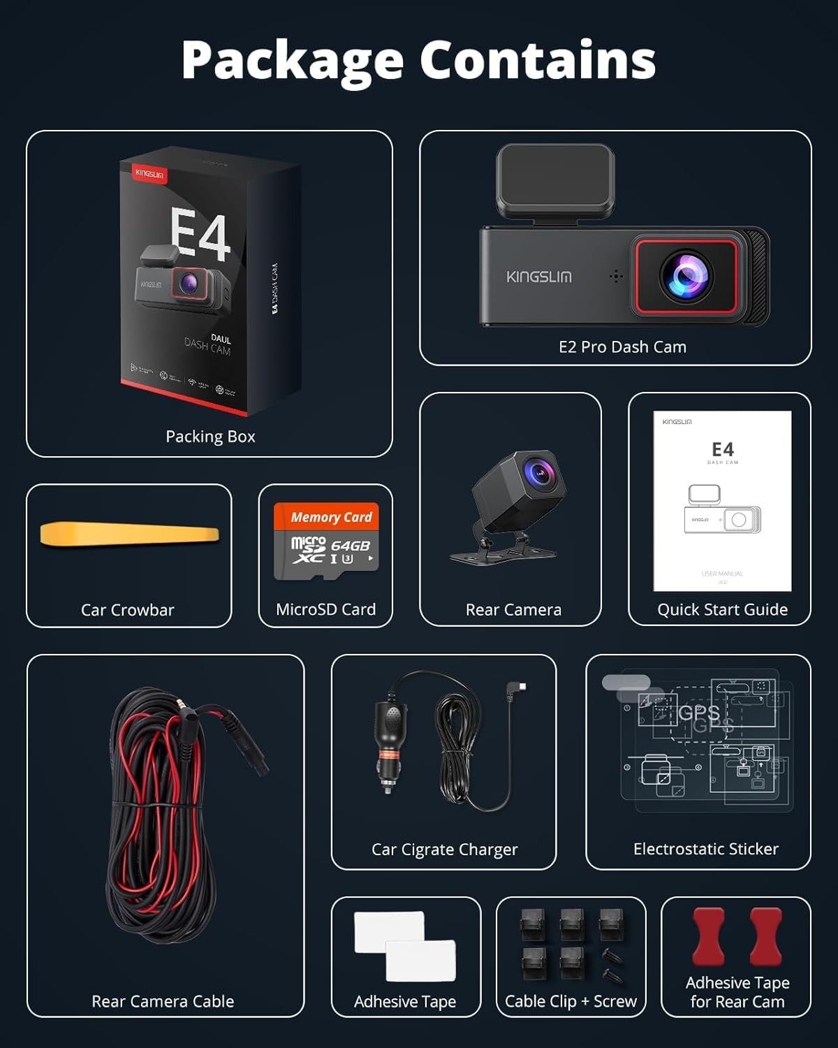 Kingslim 4K Dash Cam Front and Rear with 64GB SD Card, 5G WiFi Dash Camera for C