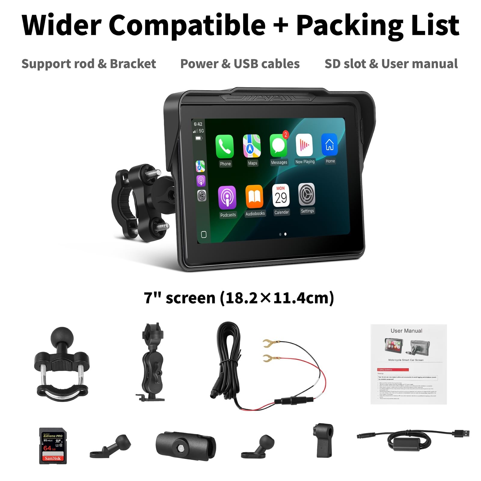 Motorcycle CarPlay Screen 7″, Waterproof GPS Display for Motorbike, Wireless …