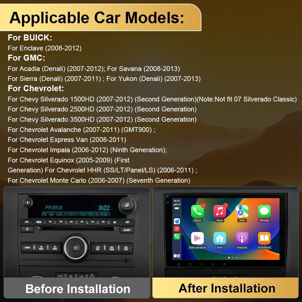 Chevy Silverado 2007-2013 Android 13 Car Stereo 2+64G Carplay w 8″ Touch Screen