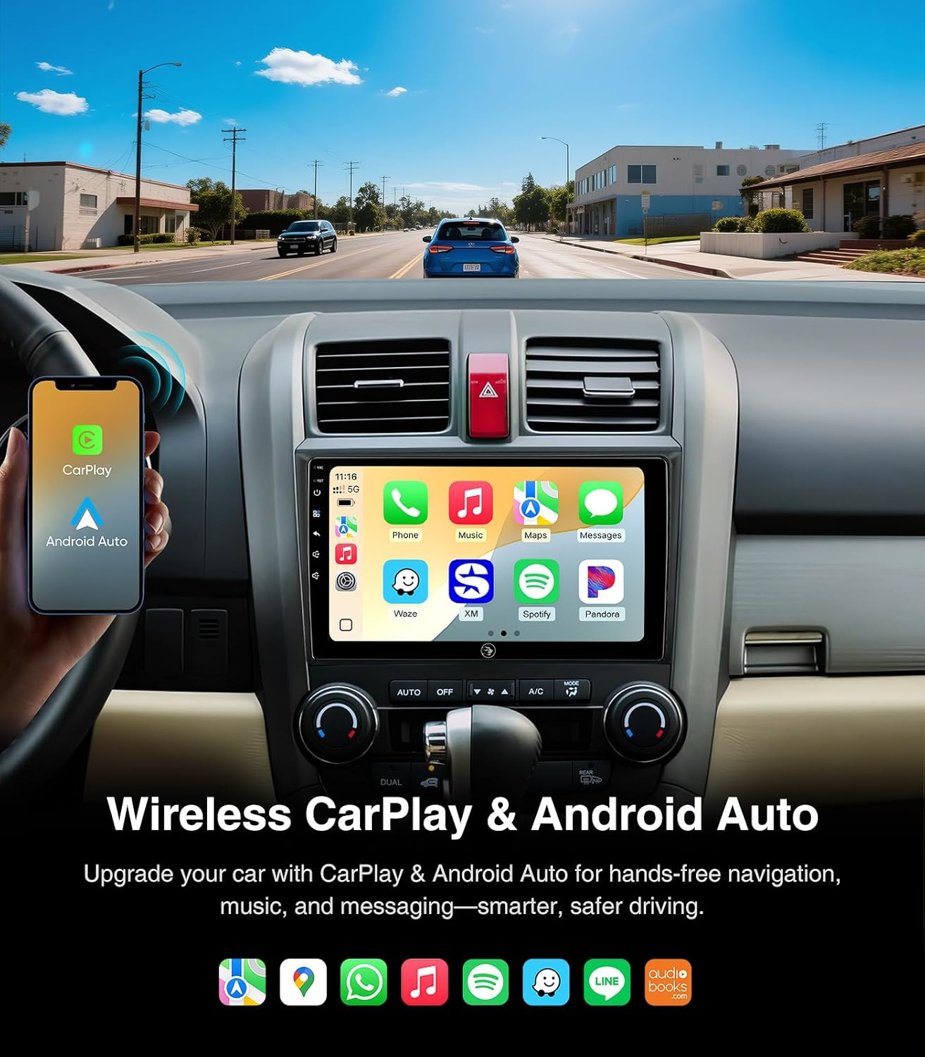 Car Radio Stereo for Honda CRV 2006-2011, Wireless Carplay Android Auto 9 Inch L
