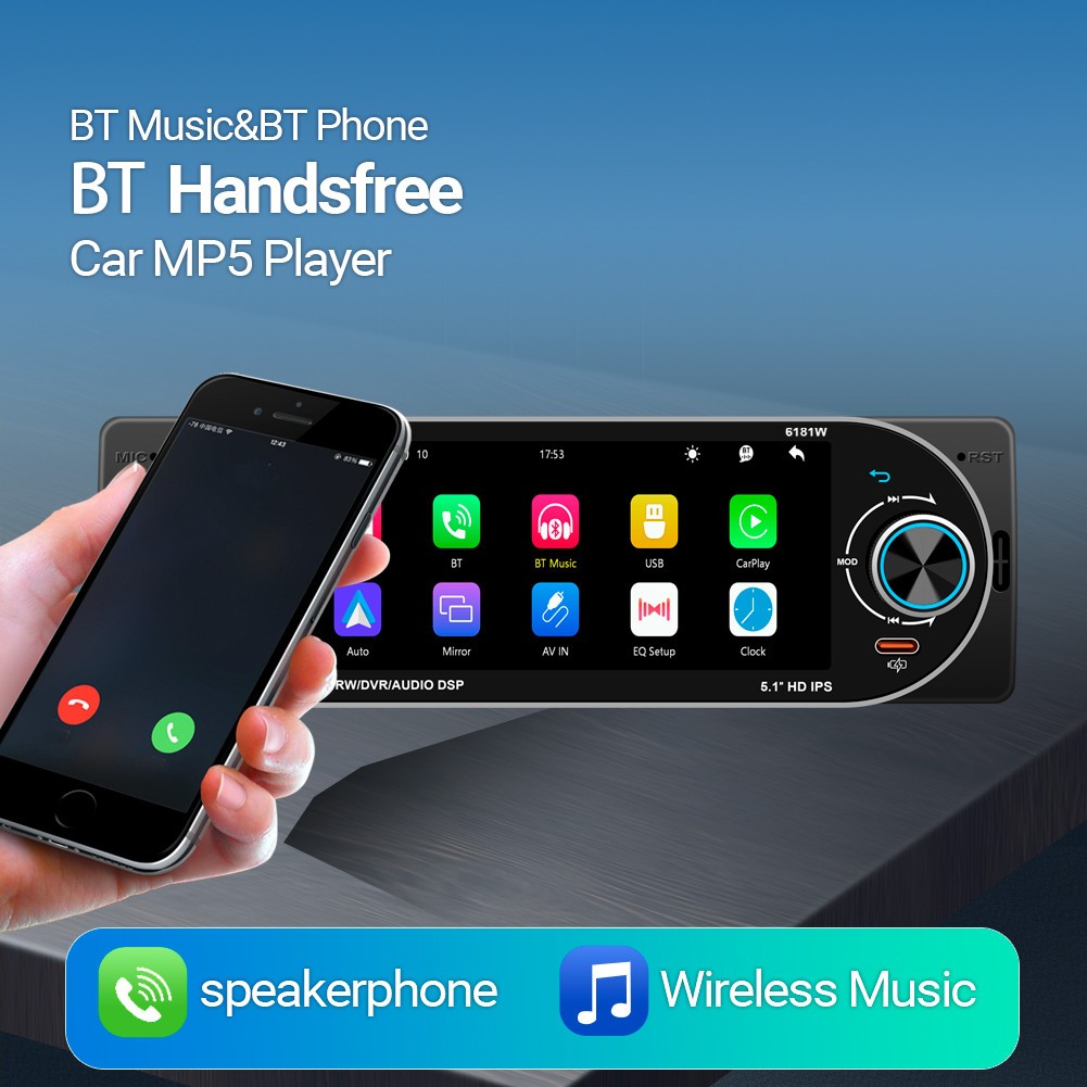 5.1in Car Multimedia Player Audio Stereo Type-C Fast Charging W/Rear Camera