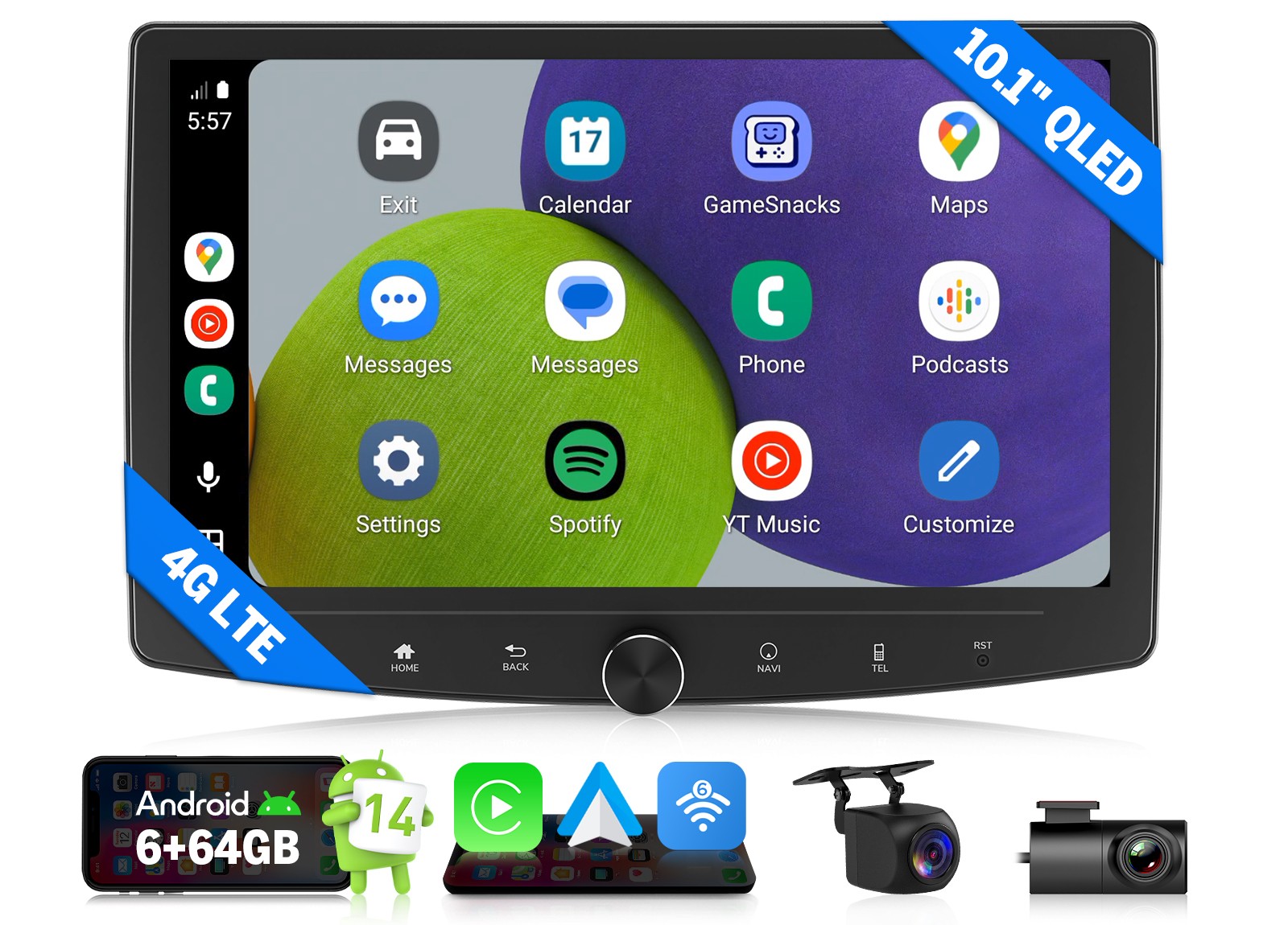 10.1″ QLED Car Radio Wireless Apple CarPlay Android Auto GPS WiFi DSP Double DIN