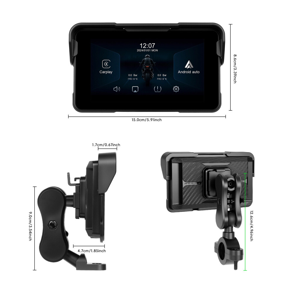 5″ Waterproof Motorcycle Navigator Portable Wireless CarPlay Android Auto Screen