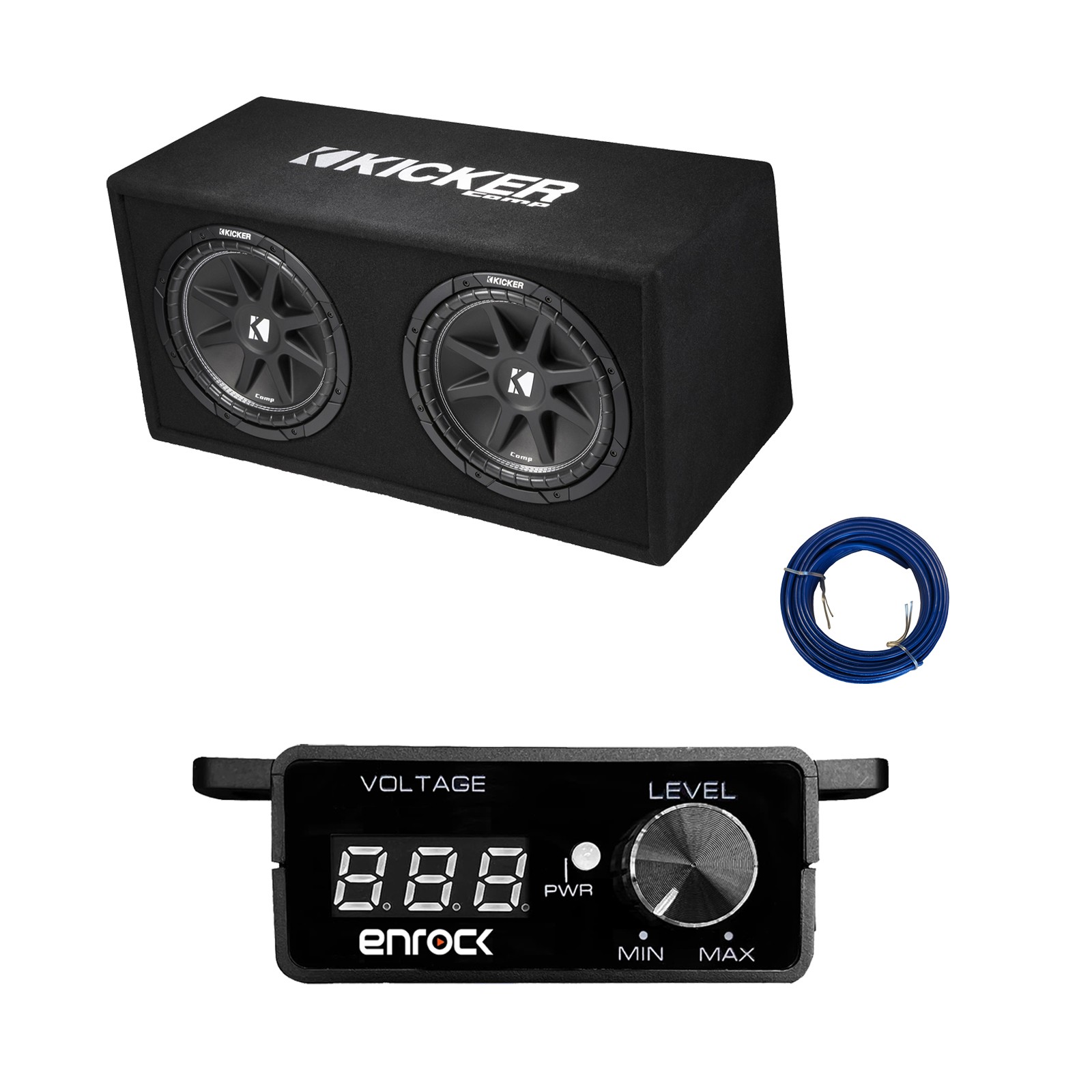 Kicker 12″ 600 Watt Dual Car Audio Loaded Subwoofer Enclosure, Bass Knob w/ Wire