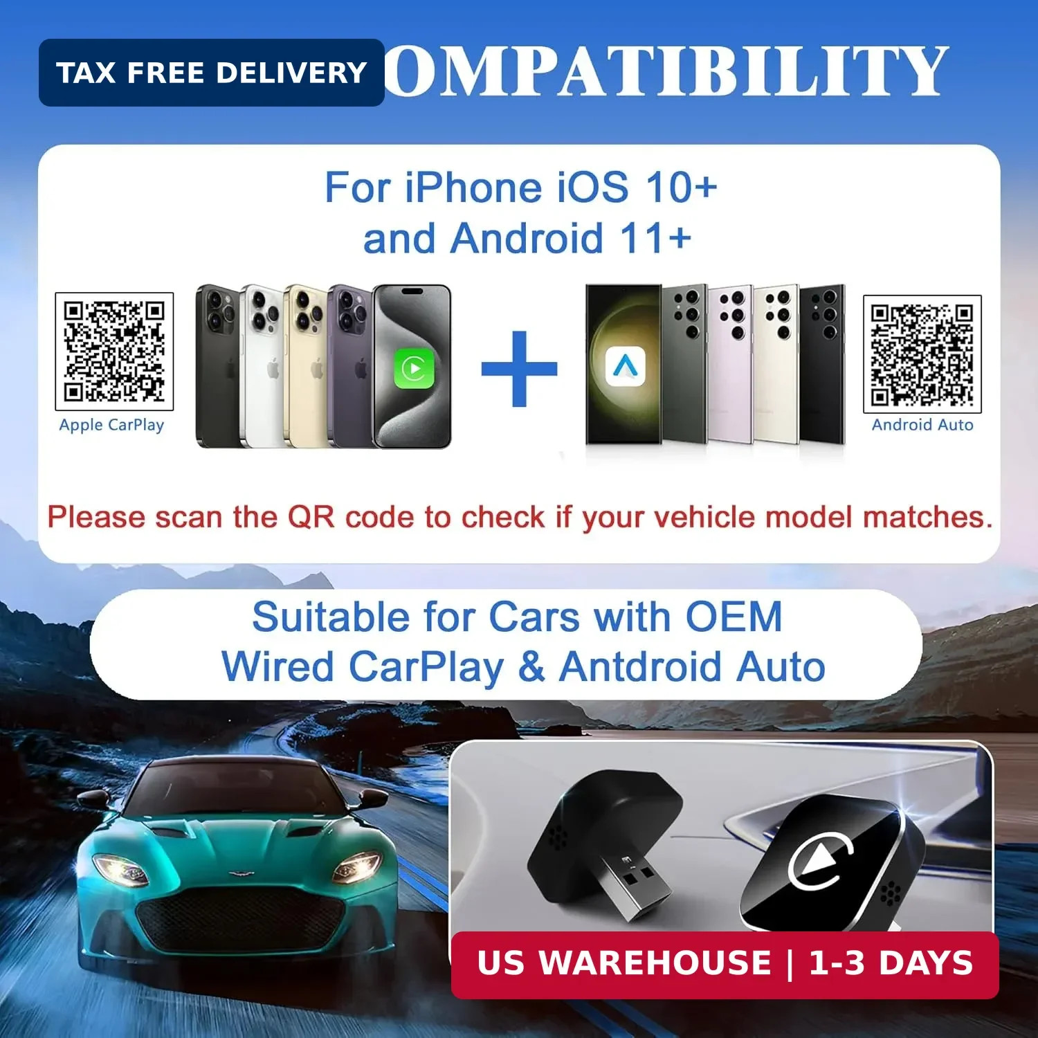 Wireless CarPlay Adapter, 2026 Upgraded Wired to Wireless for Apple CarPlay & An