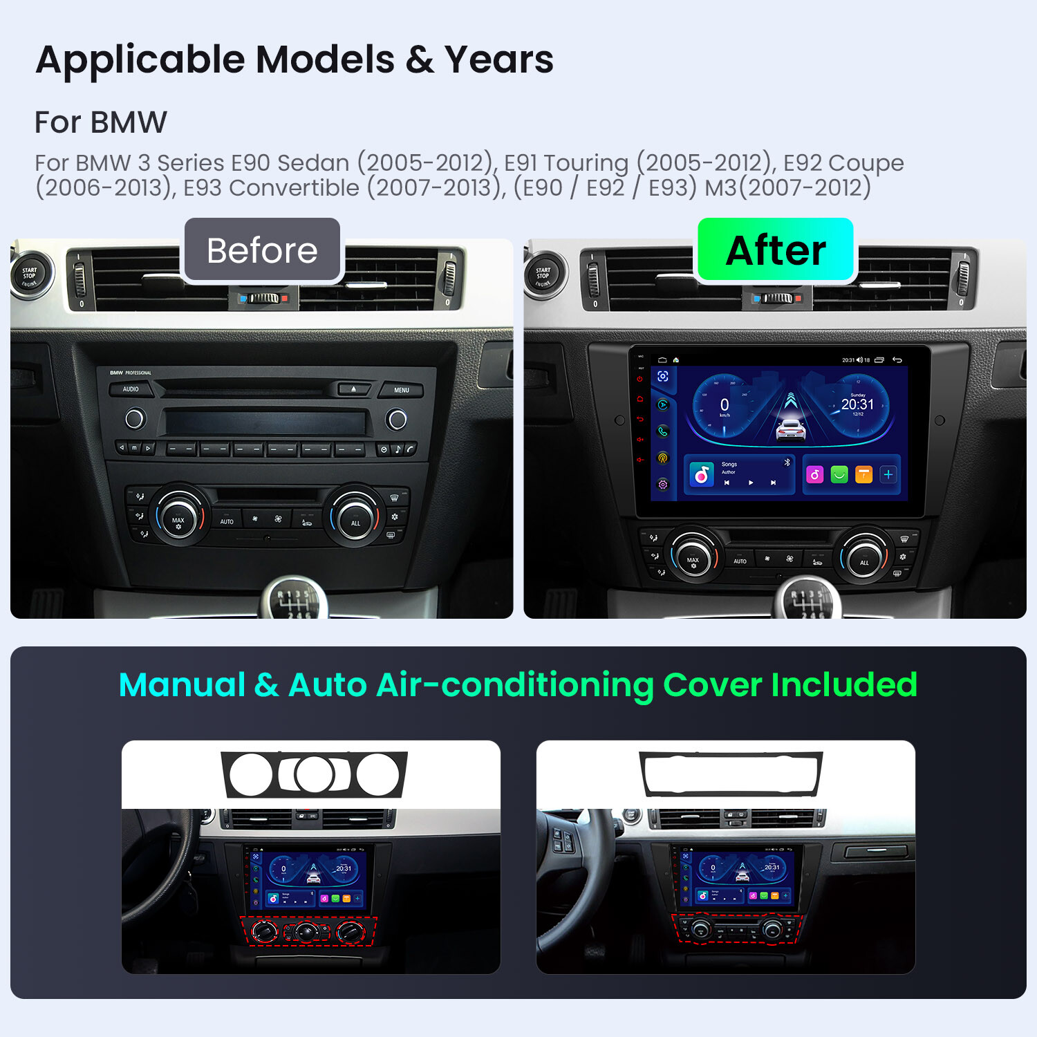 DVR+7″ Android 13 8-Core Car Radio DVD Stereo GPS DSP For BMW E90 E91 E92 E93 M3