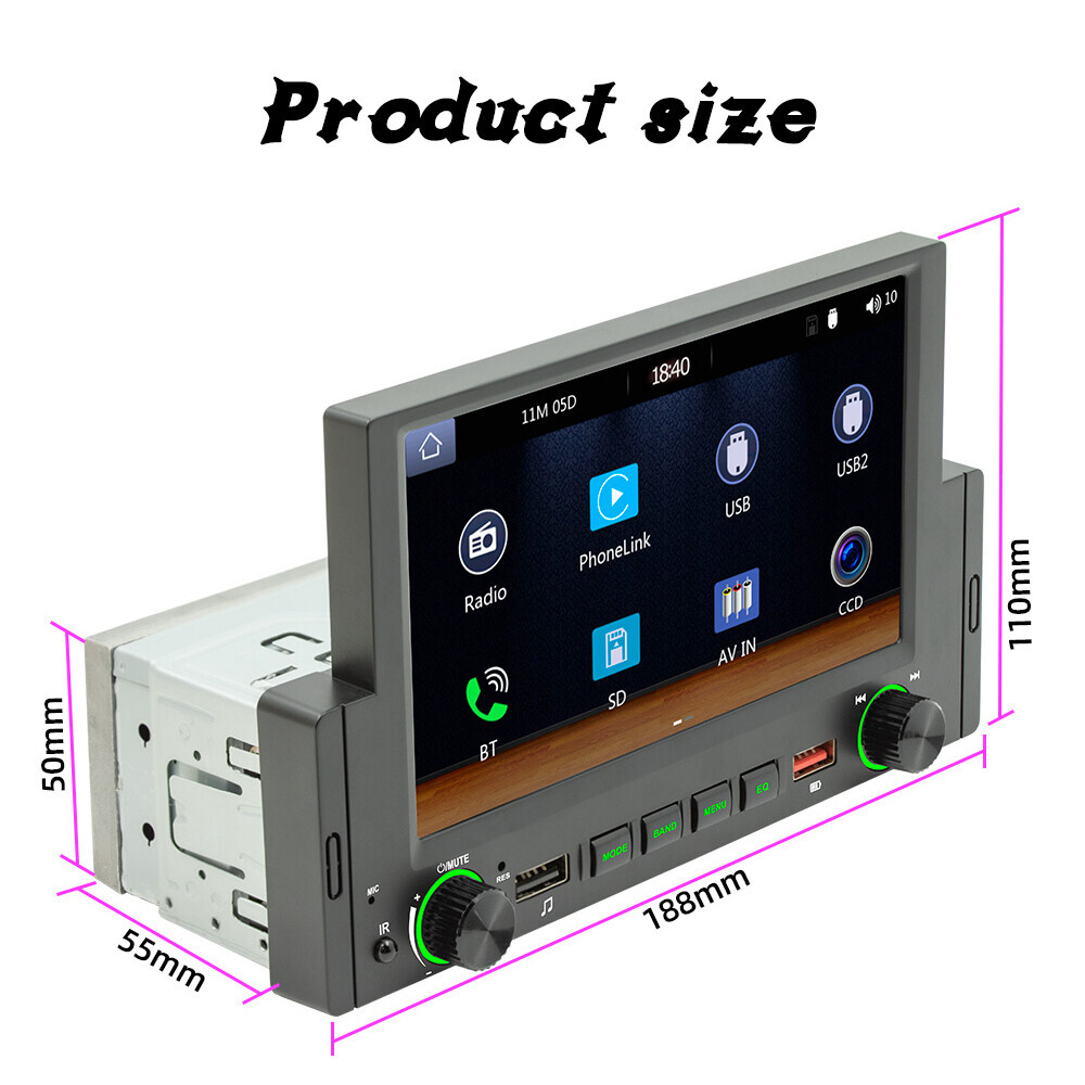 6.2″ Single 1Din Car Stereo Radio Touch Screen for Apple/Android CarPlay BT 3USB