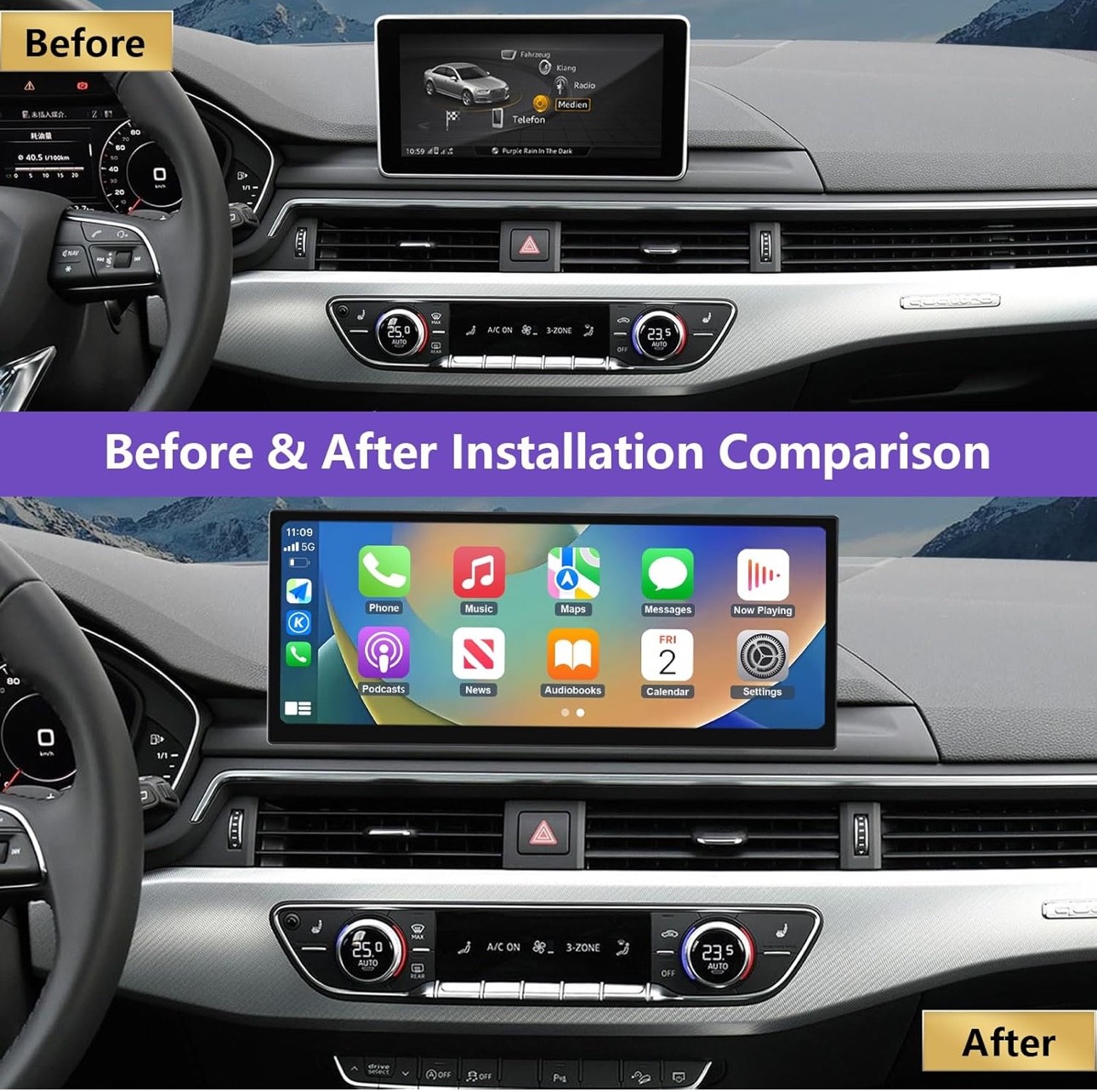 2025 Upgraded 12.3″ Ultra-Narrow Touchscreen Wireless CarPlay Android Auto Recei