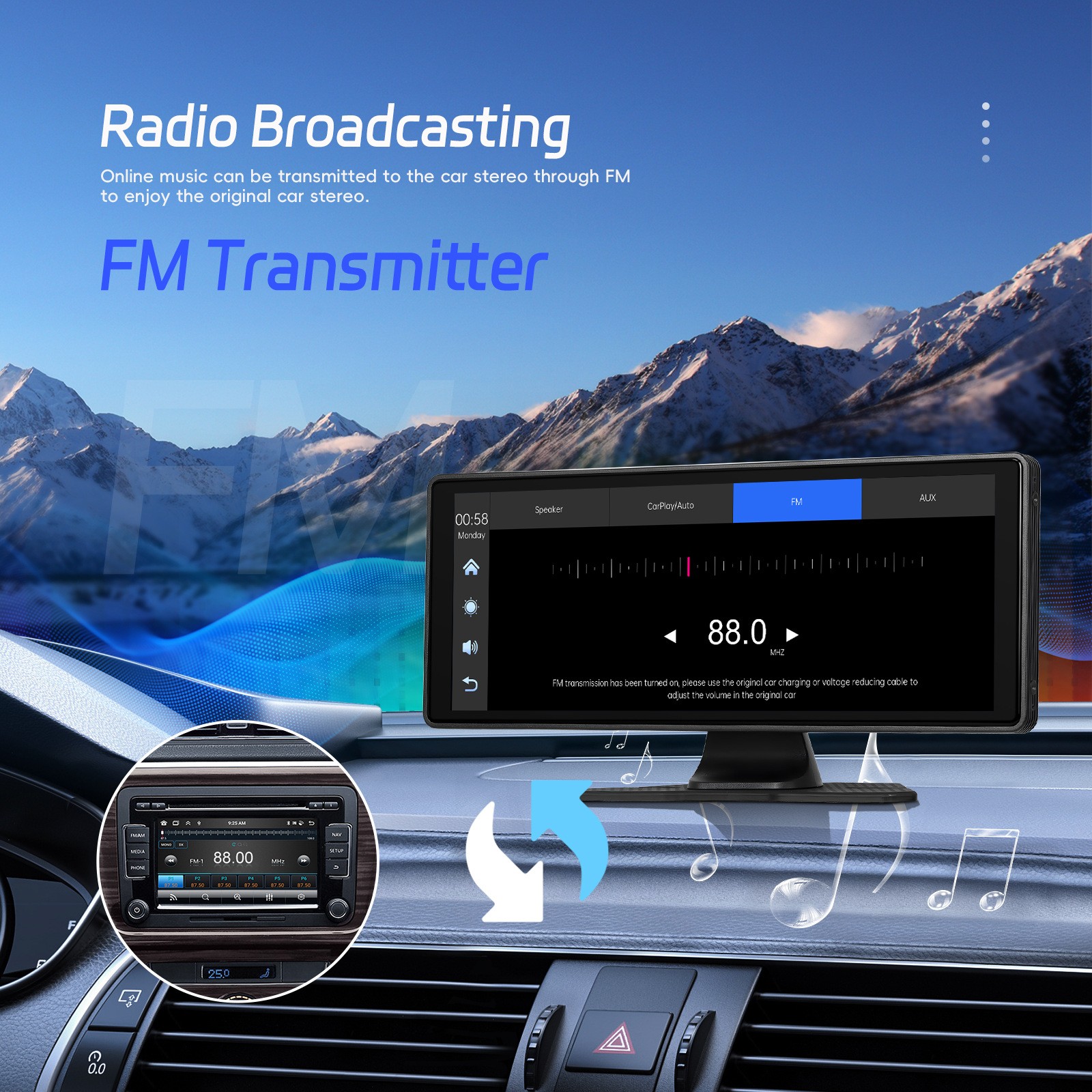 10.26″ IPS Touch Screen Car Radio Apple CarPlay Android Auto Portable Stereo+Cam
