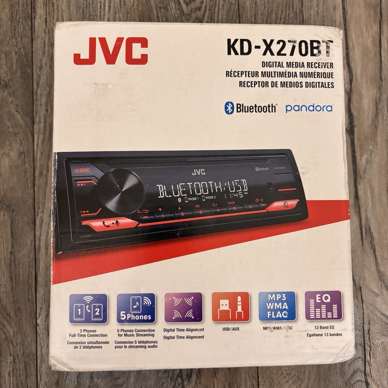 JVC KDX270BT Bluetooth Car Stereo – AM/FM Radio, MP3 Player – Black/Red