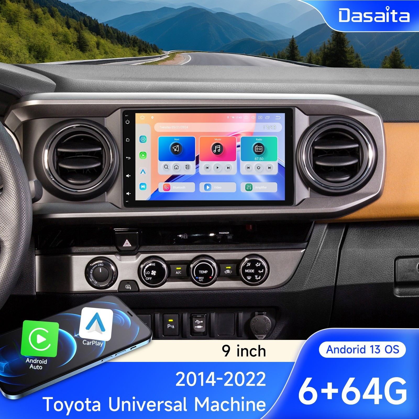 Dasaita Car Stereo 9″ Radio Toyota Corolla/Tacoma/Sienna/Prius GPS Android 13