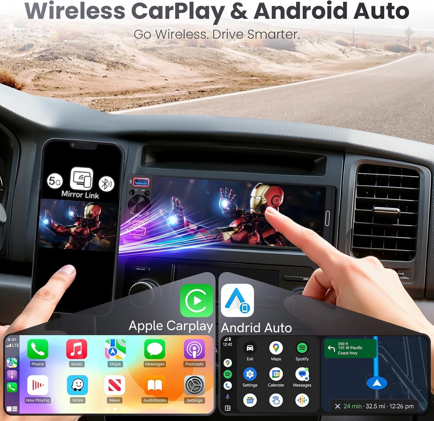 Power Acoustic Single DIN 6.5″ Touchscreen Car Stereo Apple Carplay