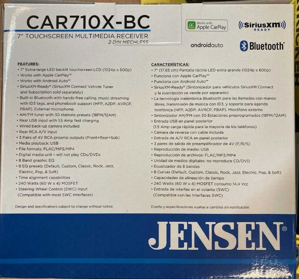 Jensen CAR710X-BC 7” Mechless Multimedia Receiver