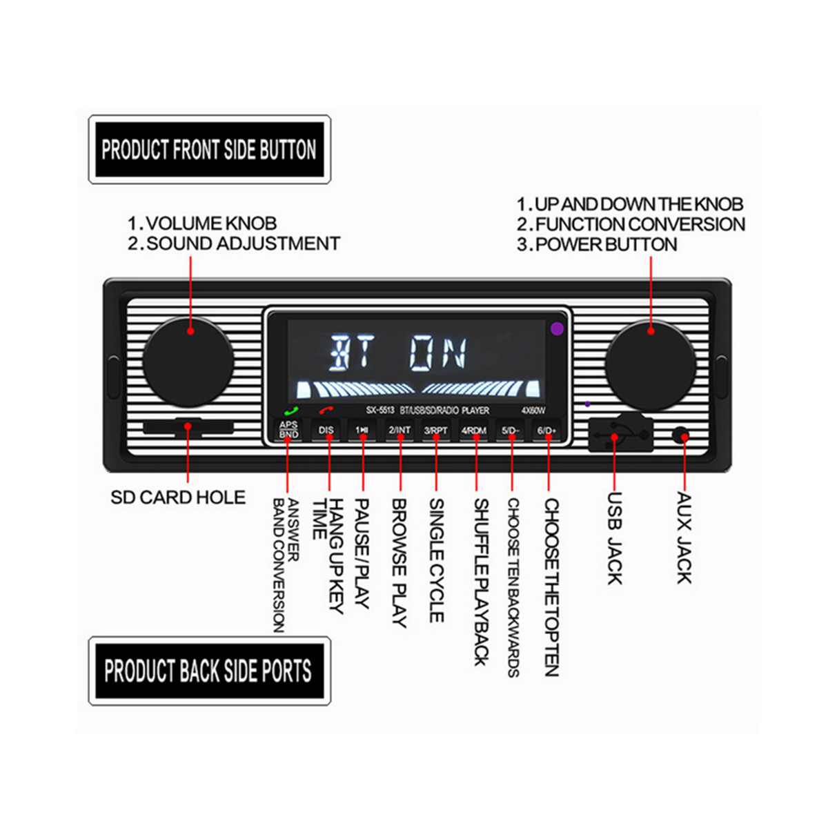 Car Stereo Radio Bluetooth MP3 Player Vintage Modern FM AUX SD Host With Remote