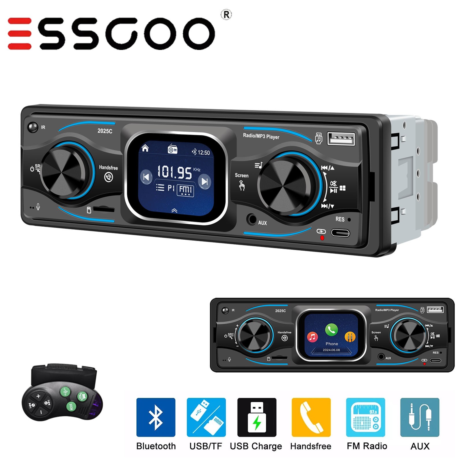 Car Stereo Single 1 DIN Radio MP3 Player Bluetooth AUX USB AM TF Audio Receiver