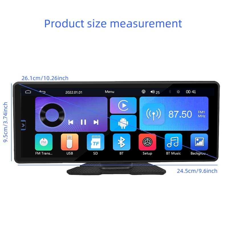 10.26″ Portable Bluetooth Touch Screen CarPlay Android Auto GPS USB Car Stereo