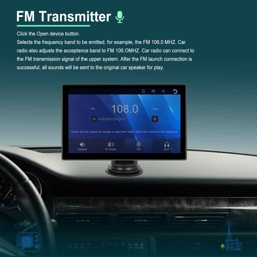 9″Portable Car Stereo Radio Wireless Apple Carplay/Android Auto Touch Screen GPS