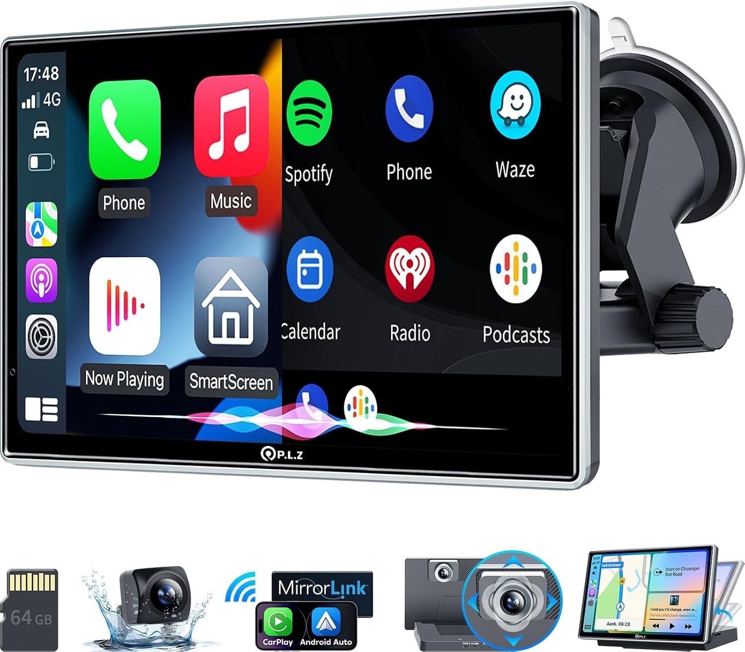 7″ Portable Wireless Apple Carplay Stereo Screen for Car, 2.5K Dash Camera