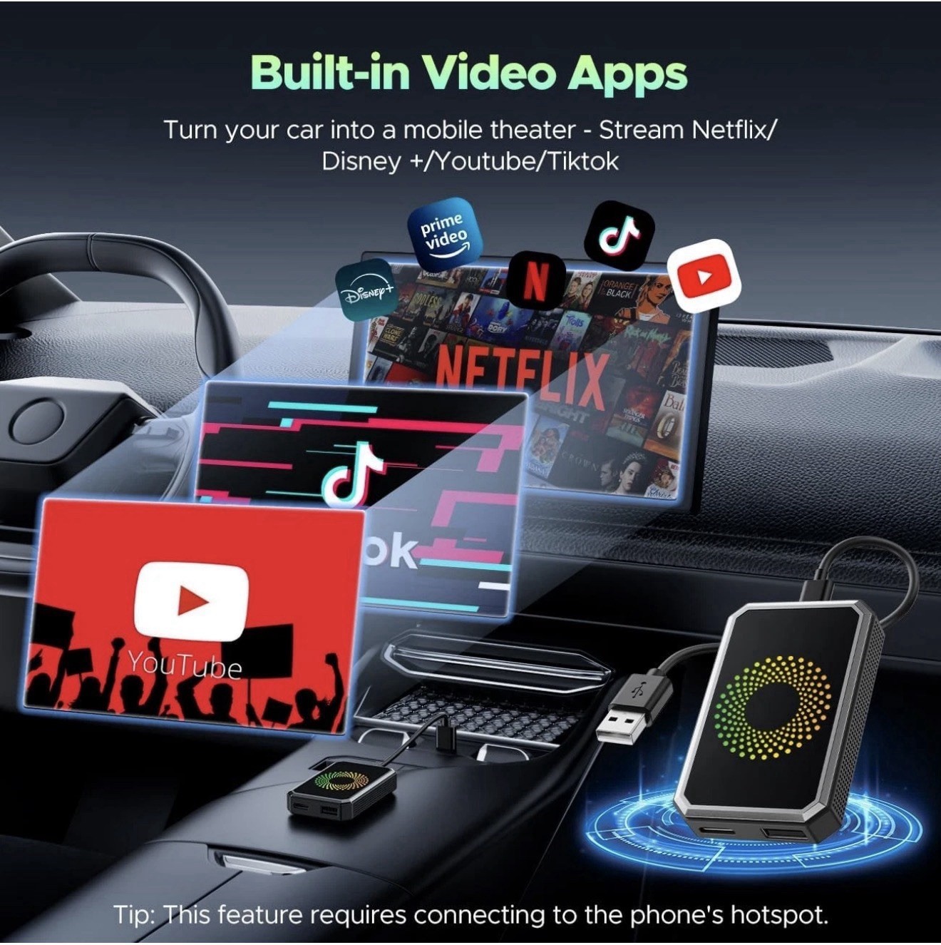 Wireless CarPlay WIFI AI box Android Auto Adapter Converter w/ Netflix YouTube