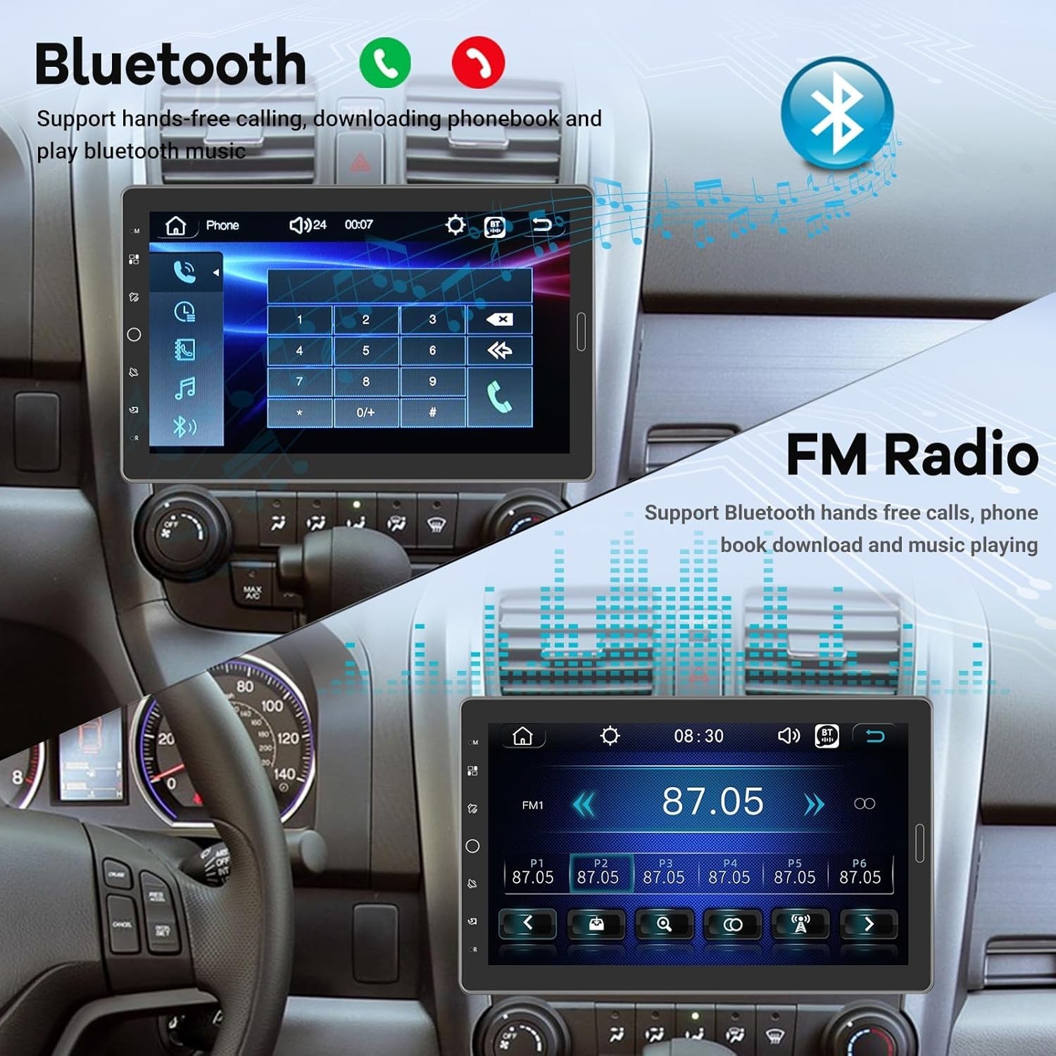 Single Din Car Stereo with Bluetooth, 10.1 Inch Display & Hands-Free Microphone