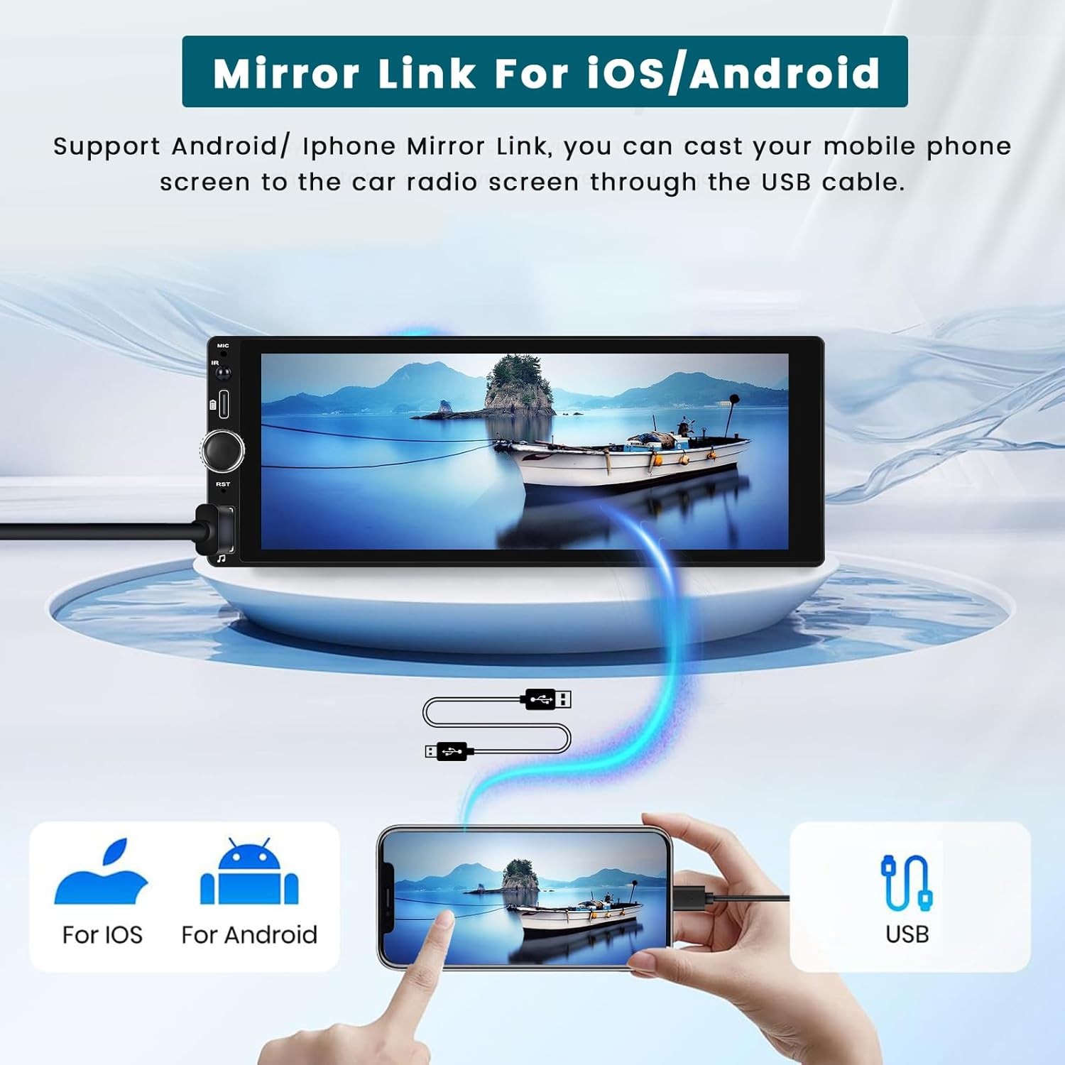 6.86″ Single Din Car Stereo Radio Apple CarPlay BT USB/Type-C FM +MIC & Camera