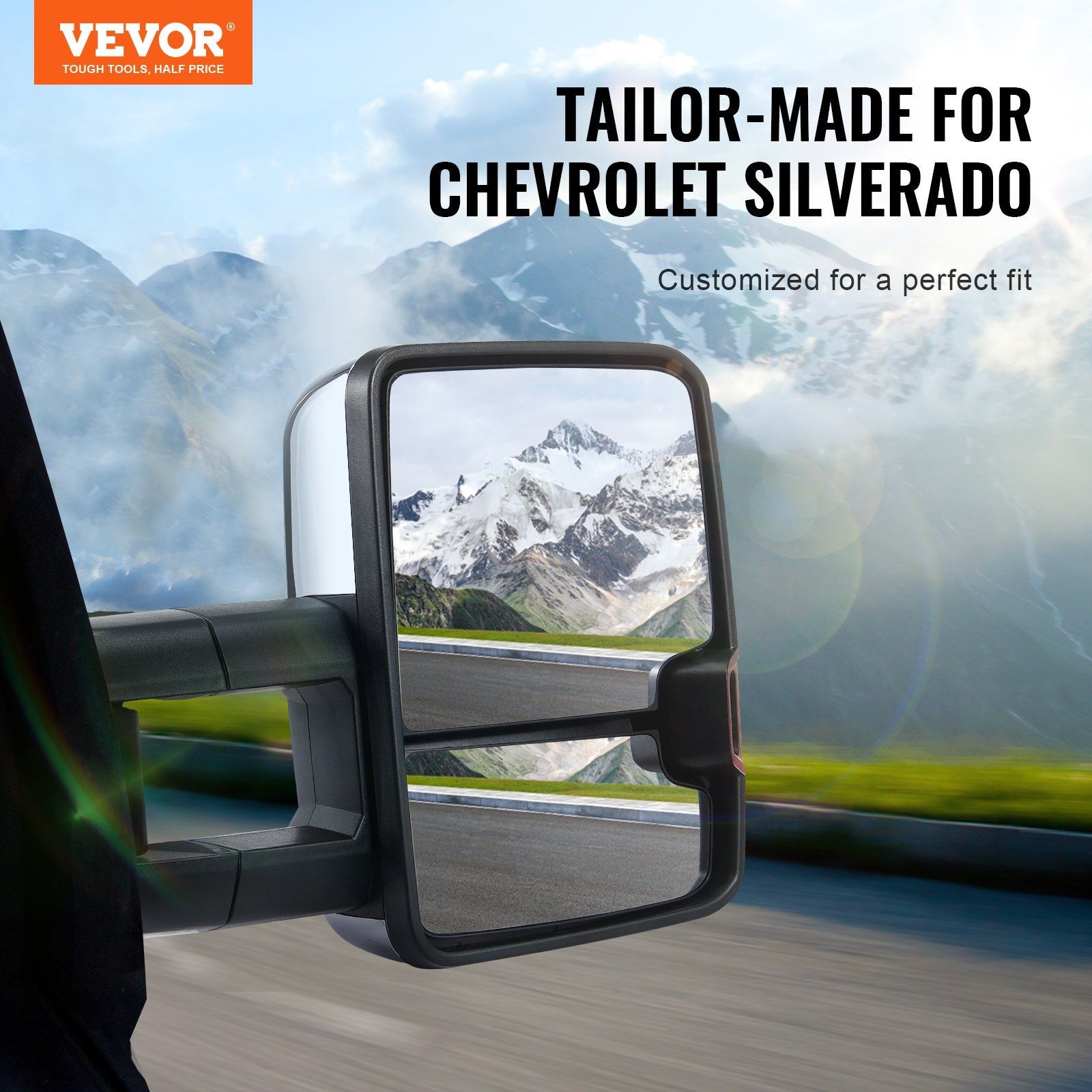 Adjustable Towing Mirrors with Heated Glass and LED Arrow Signals Silver 65