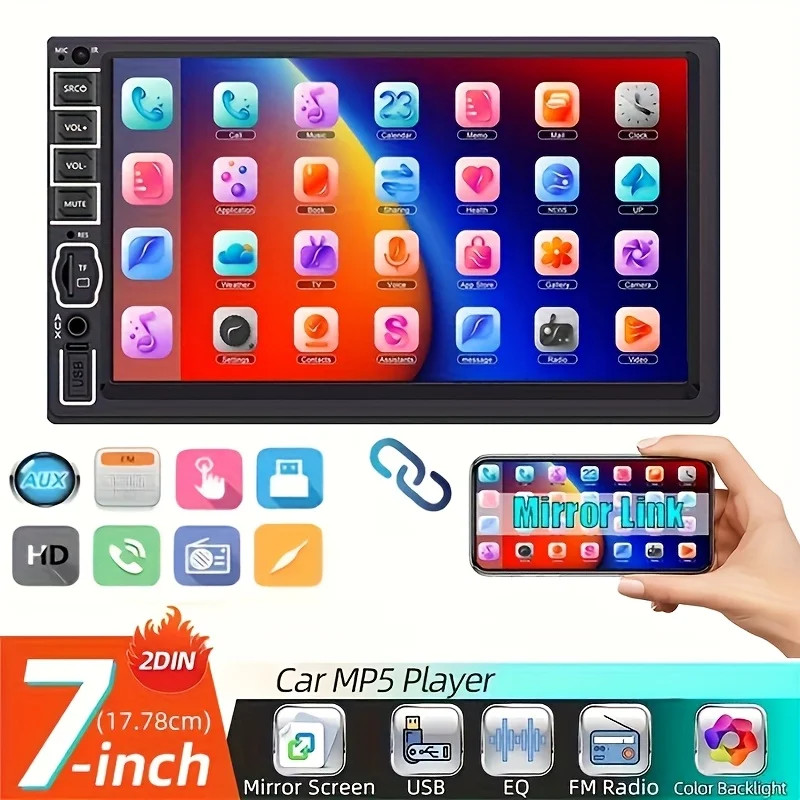7″ Double 2 DIN Car Stereo Radio MP5 Touch Screen Bluetooth FM USB Player,