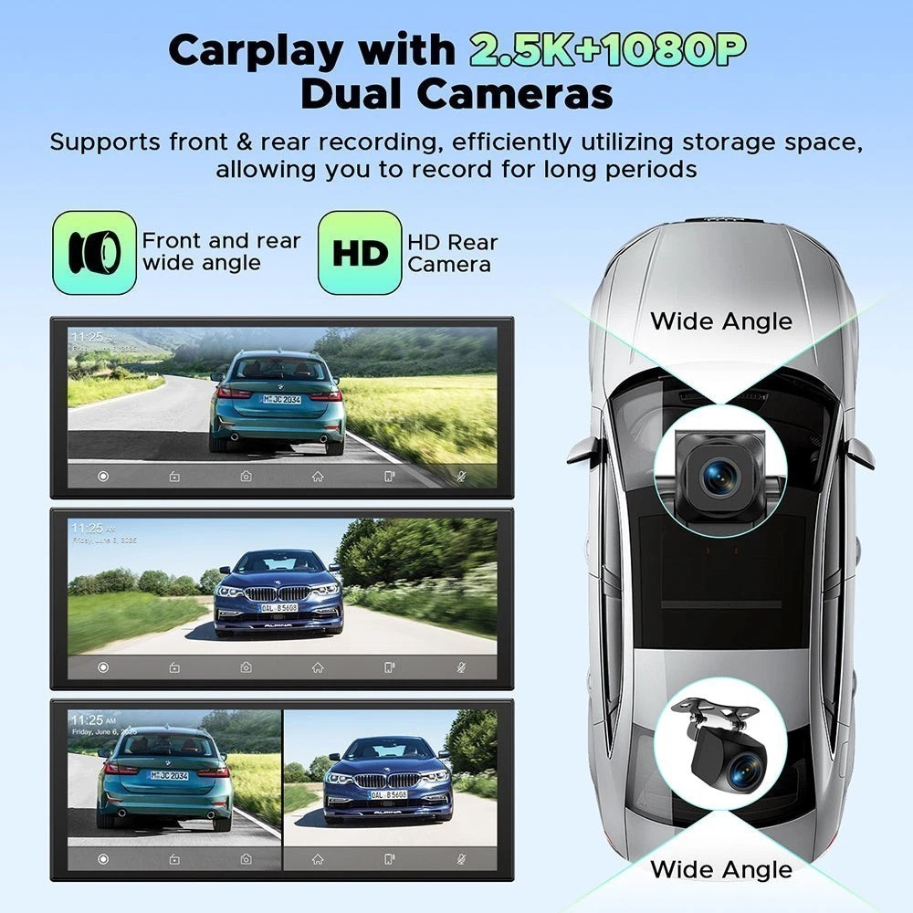 11.26″ 2.5K Dash Cam Car Stereo Radio Apple Carplay&Android Auto GPS+Rear Camera
