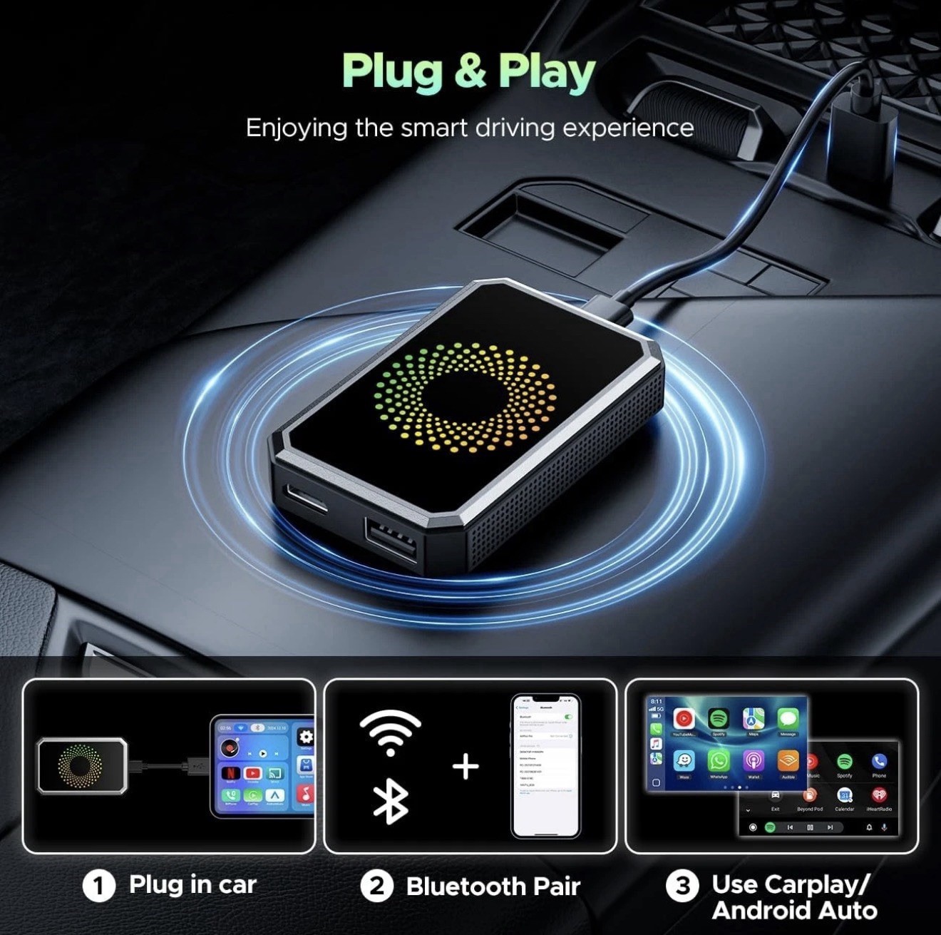 Wireless CarPlay WIFI AI box Android Auto Adapter Converter w/ Netflix YouTube