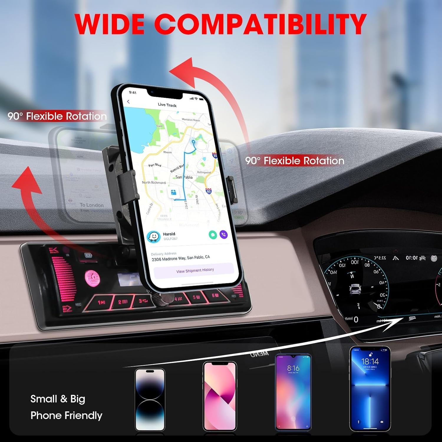 Single-Din Stereo with Car Phone Holder – Bluetooth Car Radio – Push to Talk …