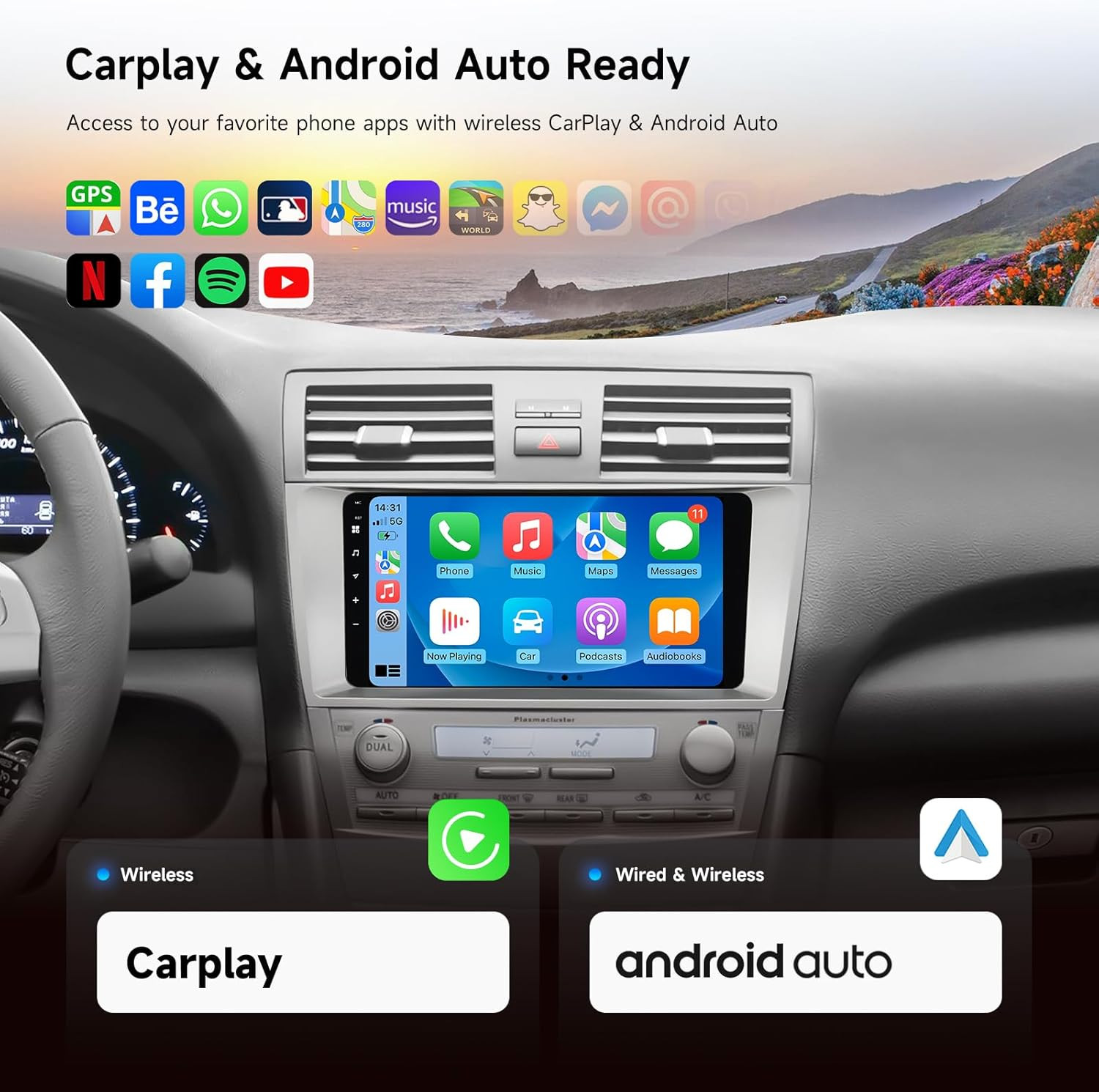 Ruarken Android 13 Car Stereo for Toyota Camry 2007-2011 DTS Navi Radio BT WiFi