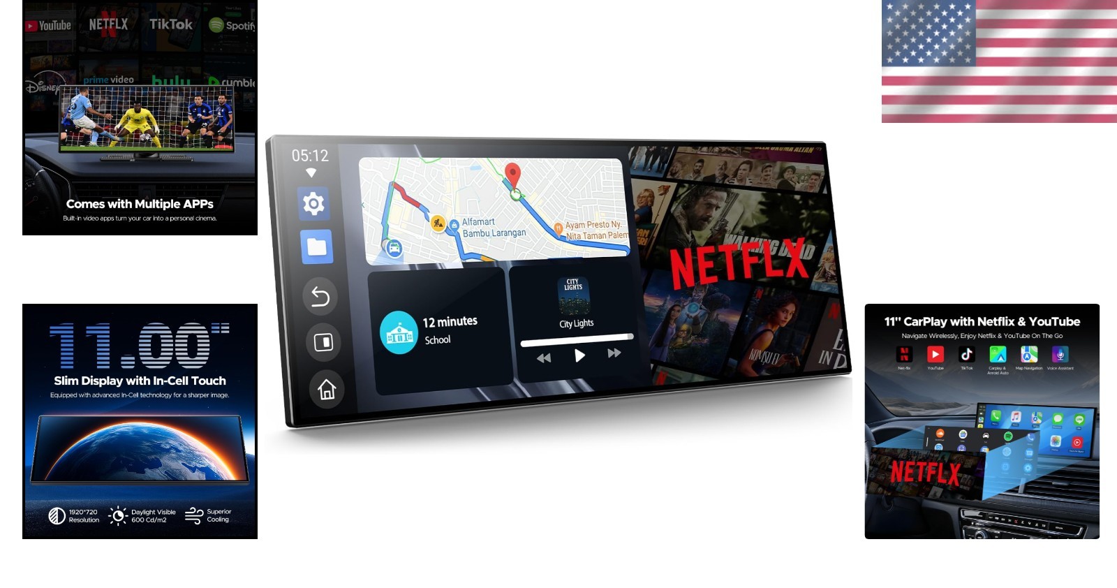 11″ Wireless CarPlay Screen with Netflix & YouTube