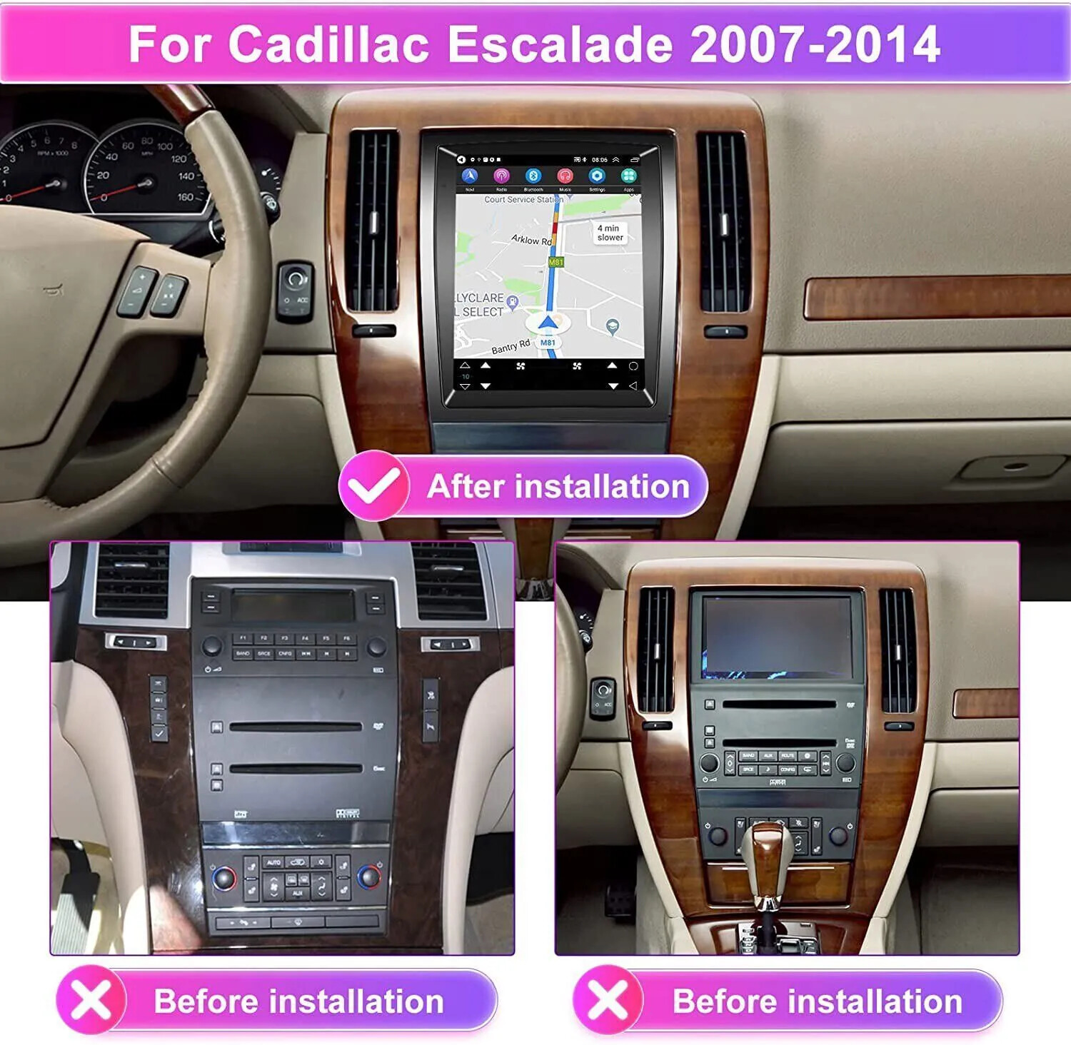 For Cadillac Escalade 2007-2014 Android 13 Car Stereo Radio GPS NAVI Player 64G