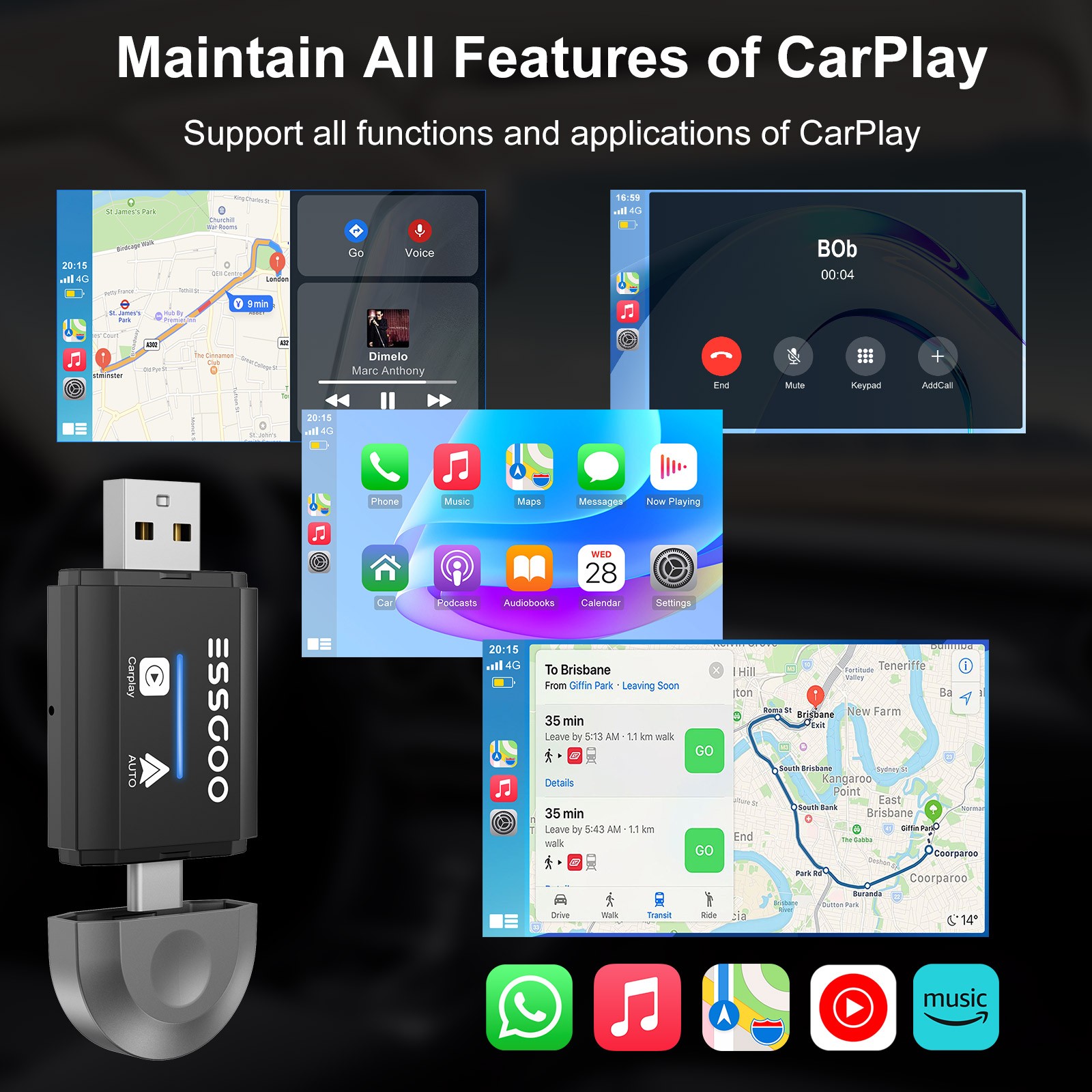 USB Wireless CarPlay Adapter For iPhone Apple Wireless Carplay Dongle Plug &Play
